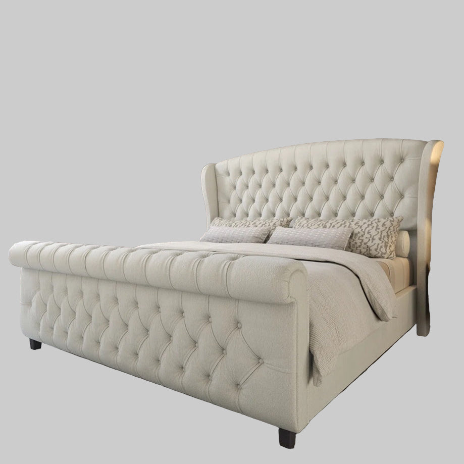 Tufted Upholstered Wingback Queen Bed – Cream Fabric, New in Box