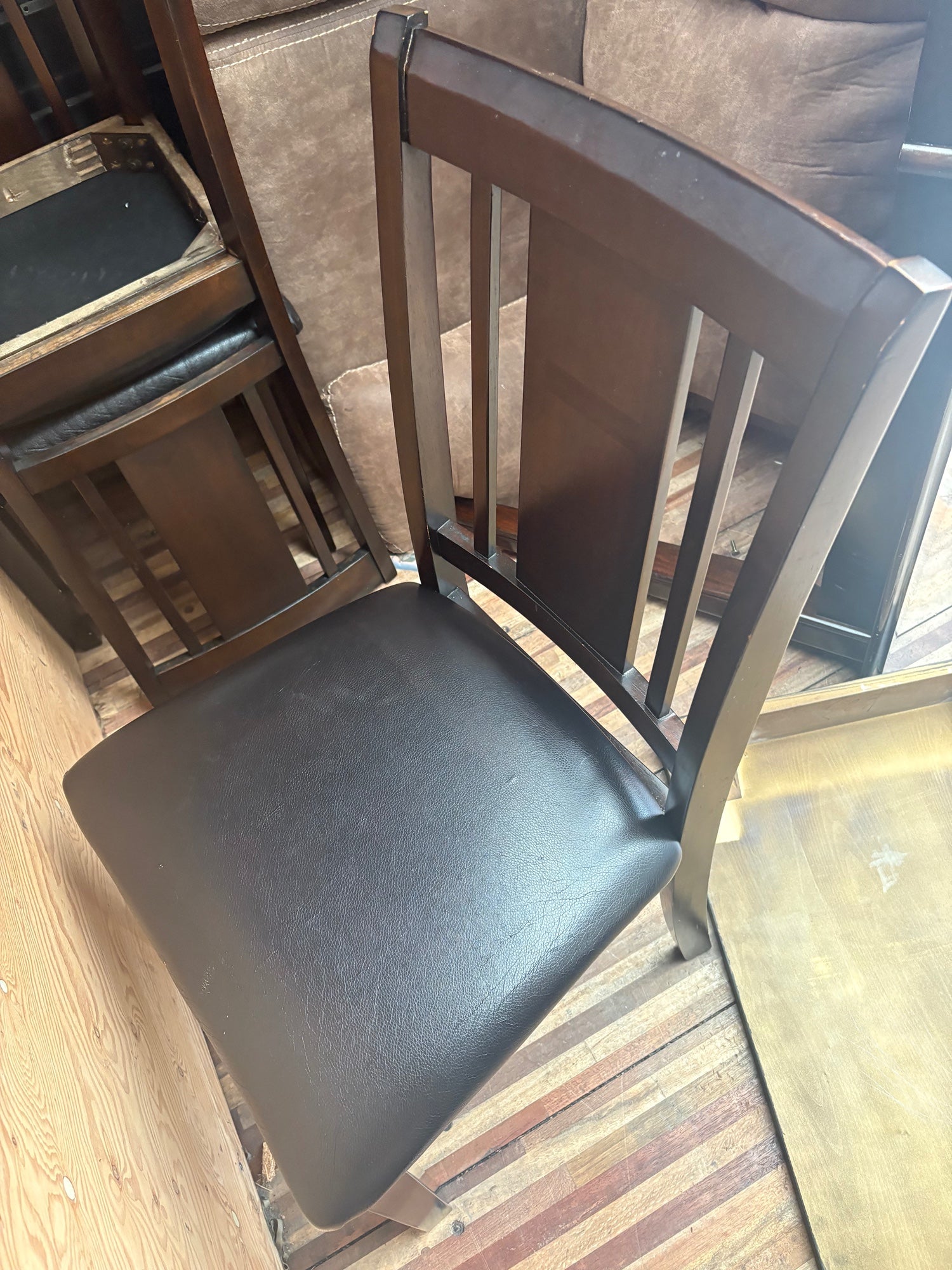 Dark Brown Hardwood Dining Chair with Vinyl Seat