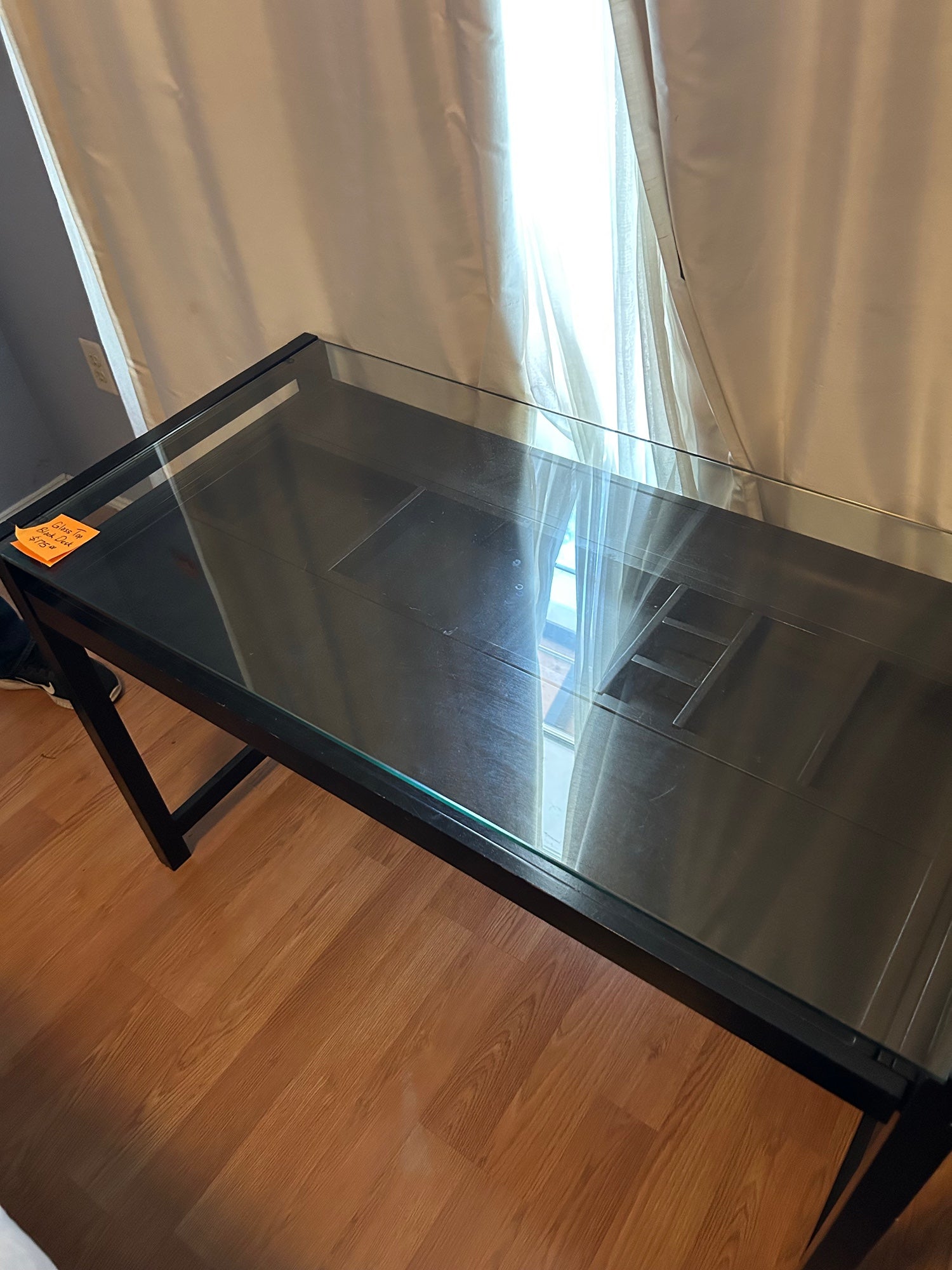 Crate and Barrel Drake desk - Black desk with glass top and pull out compartment