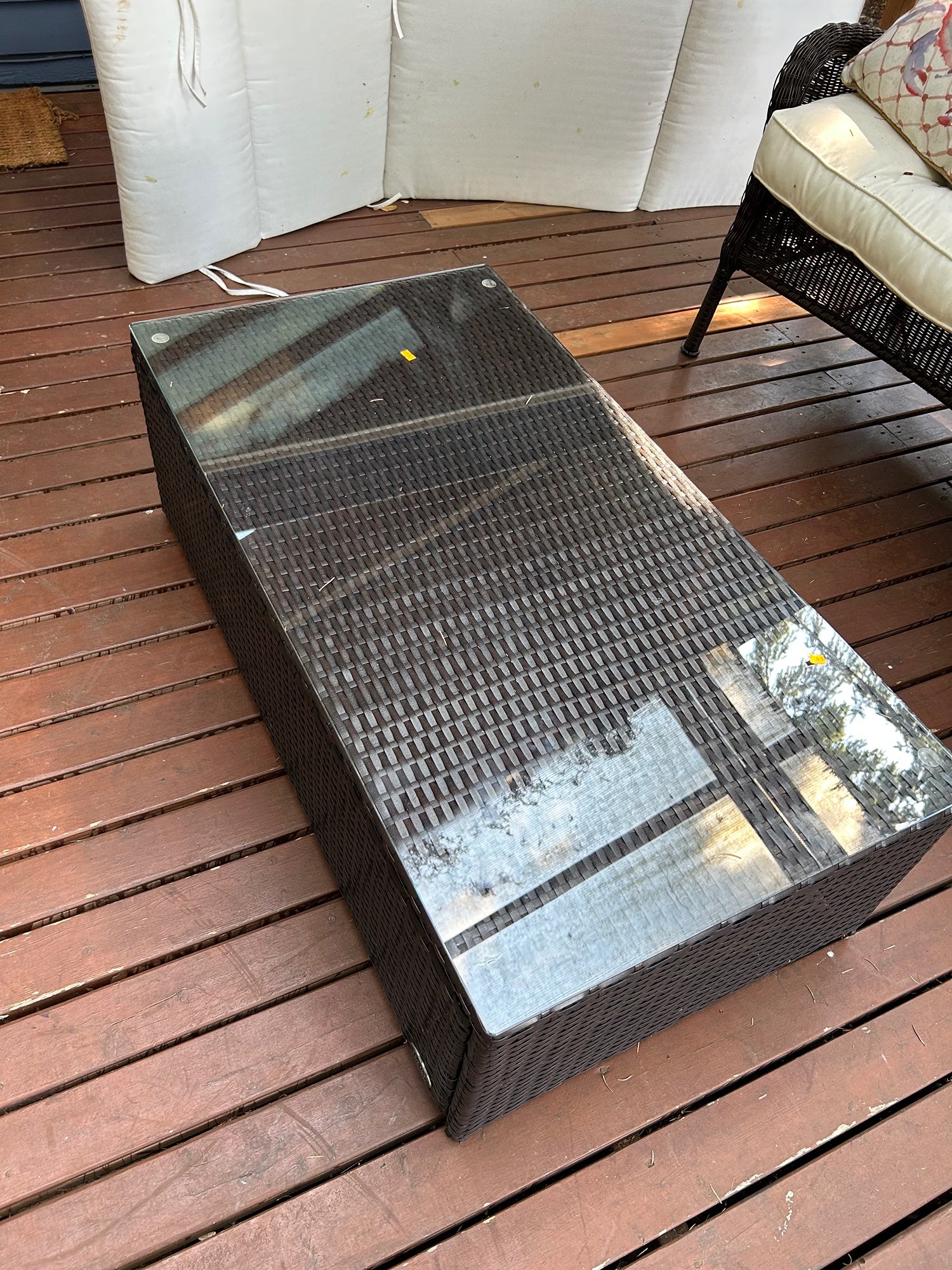 Crosley Furniture Dark Brown Wicker Patio Coffee Table With Glass Top
