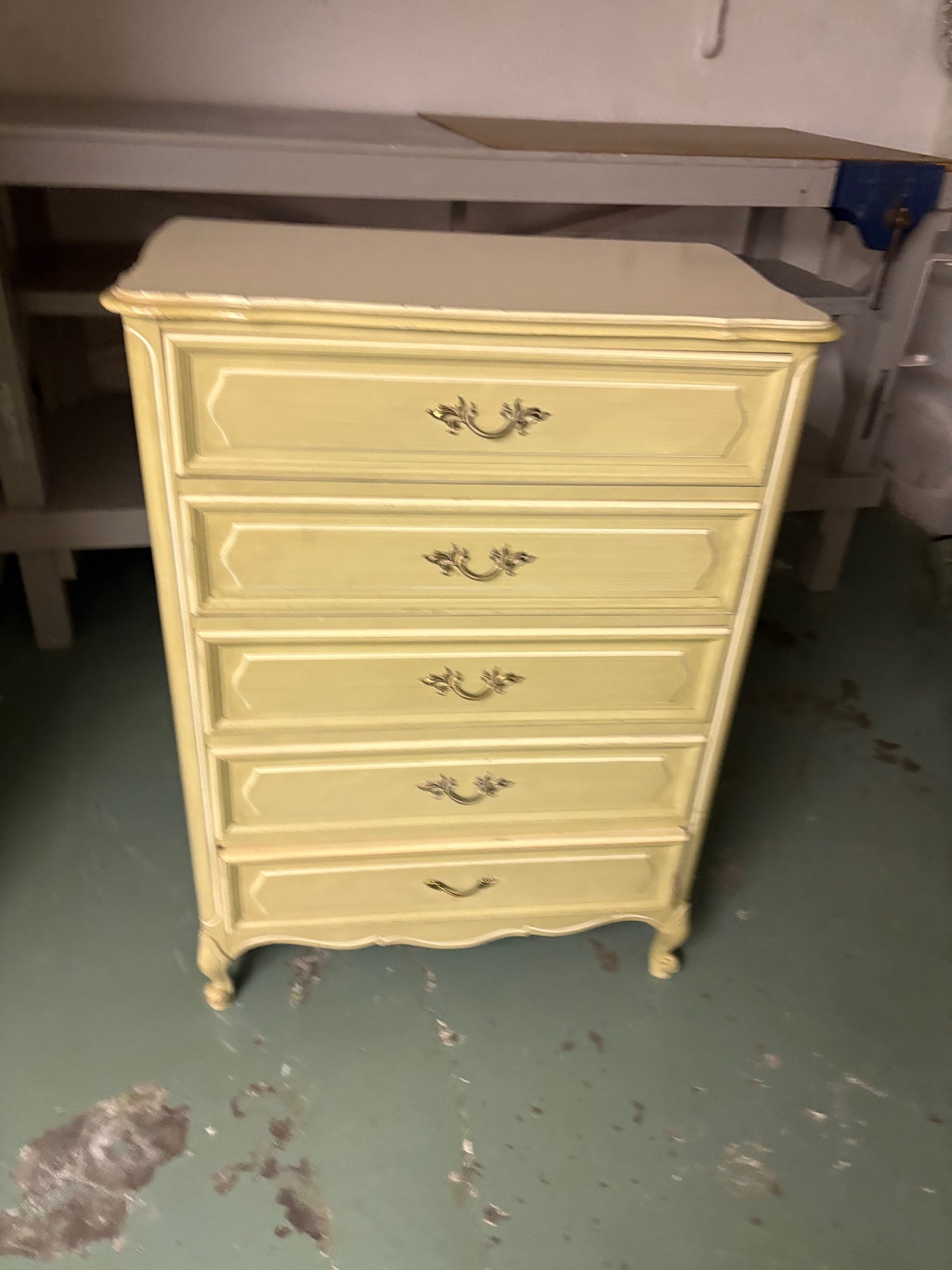 Charming Pale Yellow Five-Drawer Wooden Chest