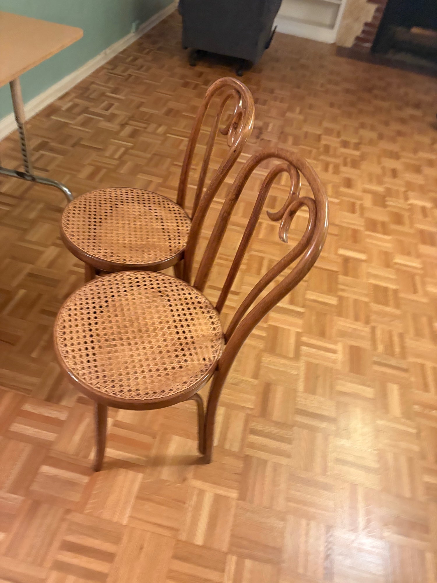 Pair of Vintage Wood Chairs with Cane Seats