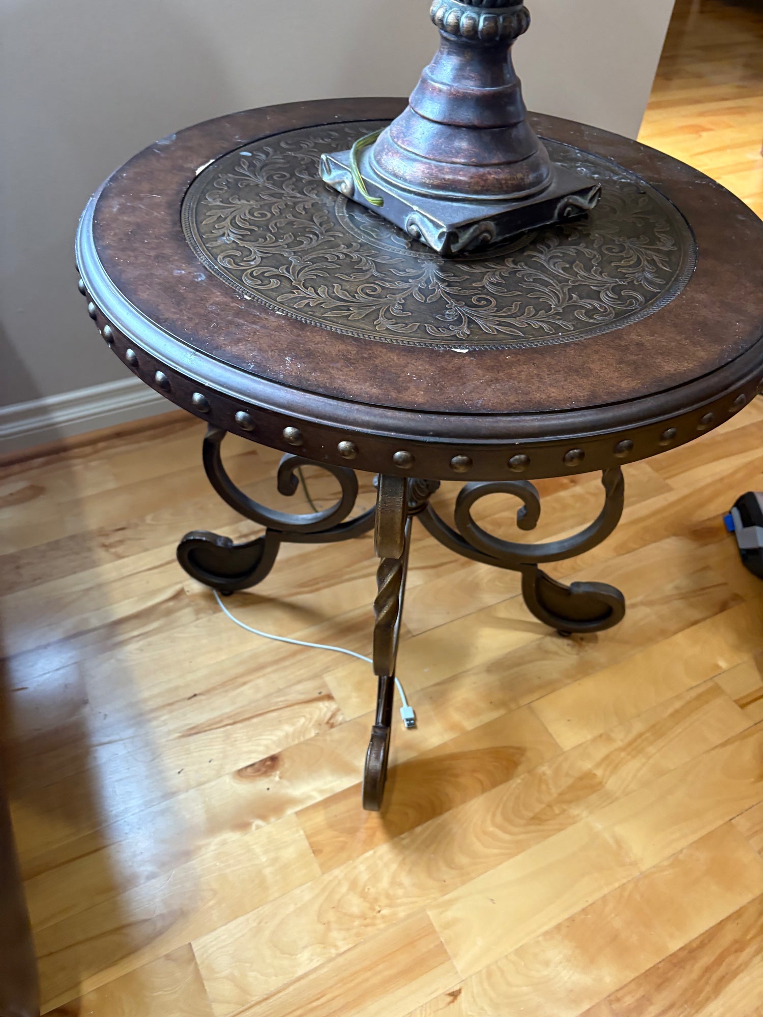 Ornate Metal and Wood Accent Table