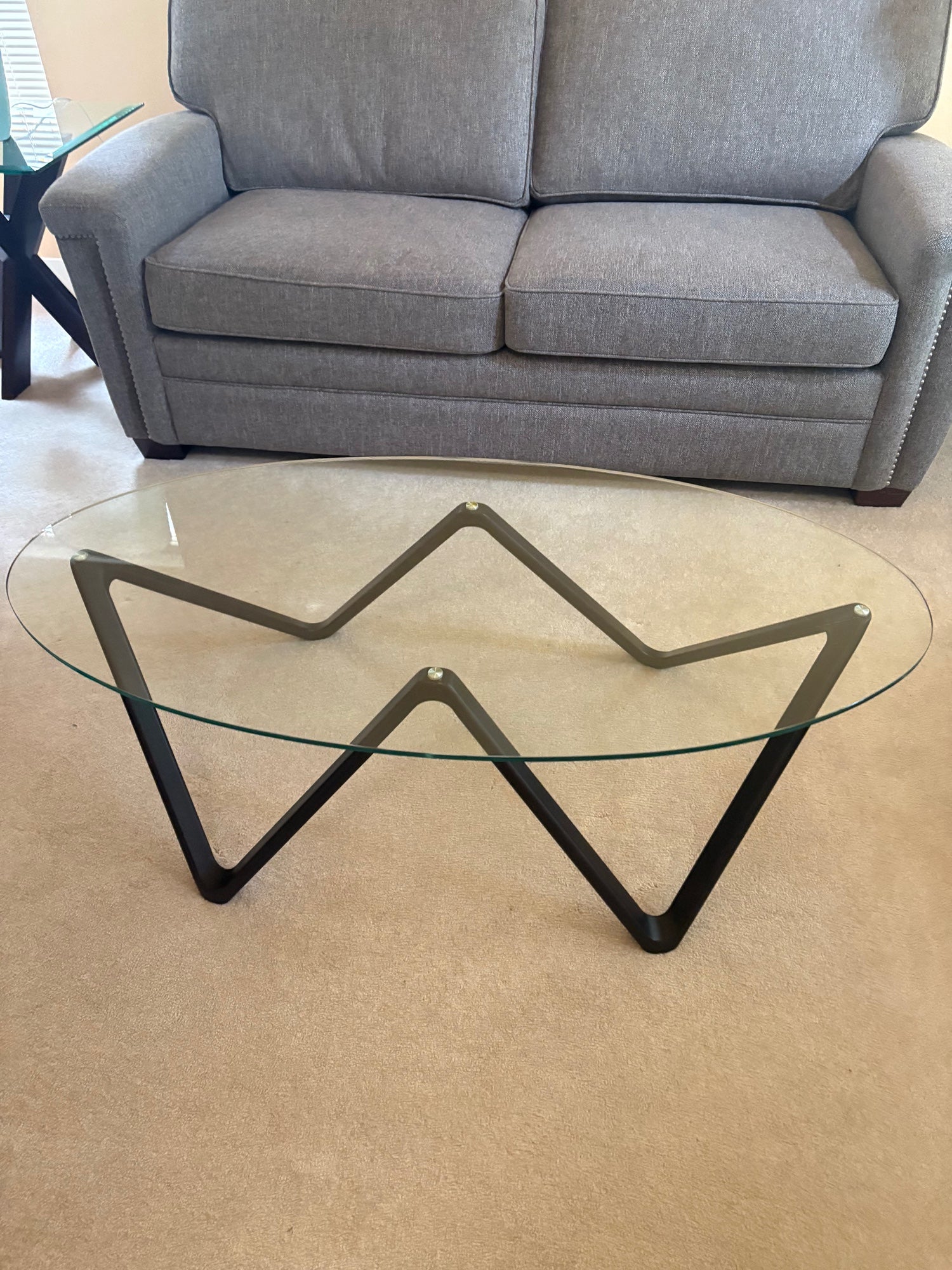 Modern Glass Top Coffee Table with Black Metal Base