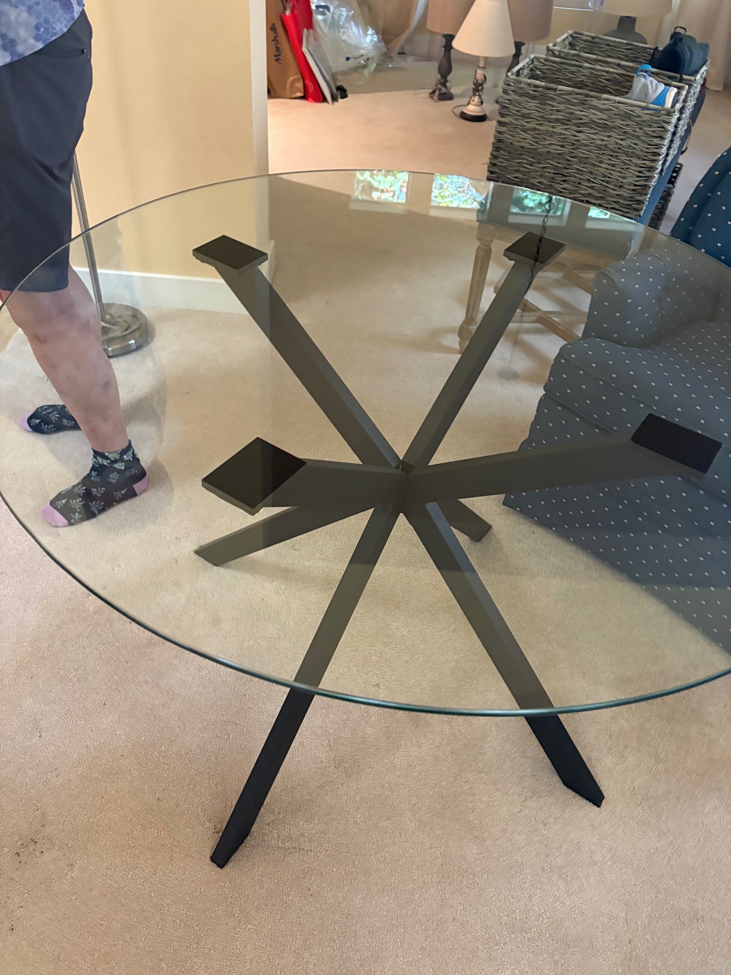 Modern Glass Top Coffee Table with Black Metal Base