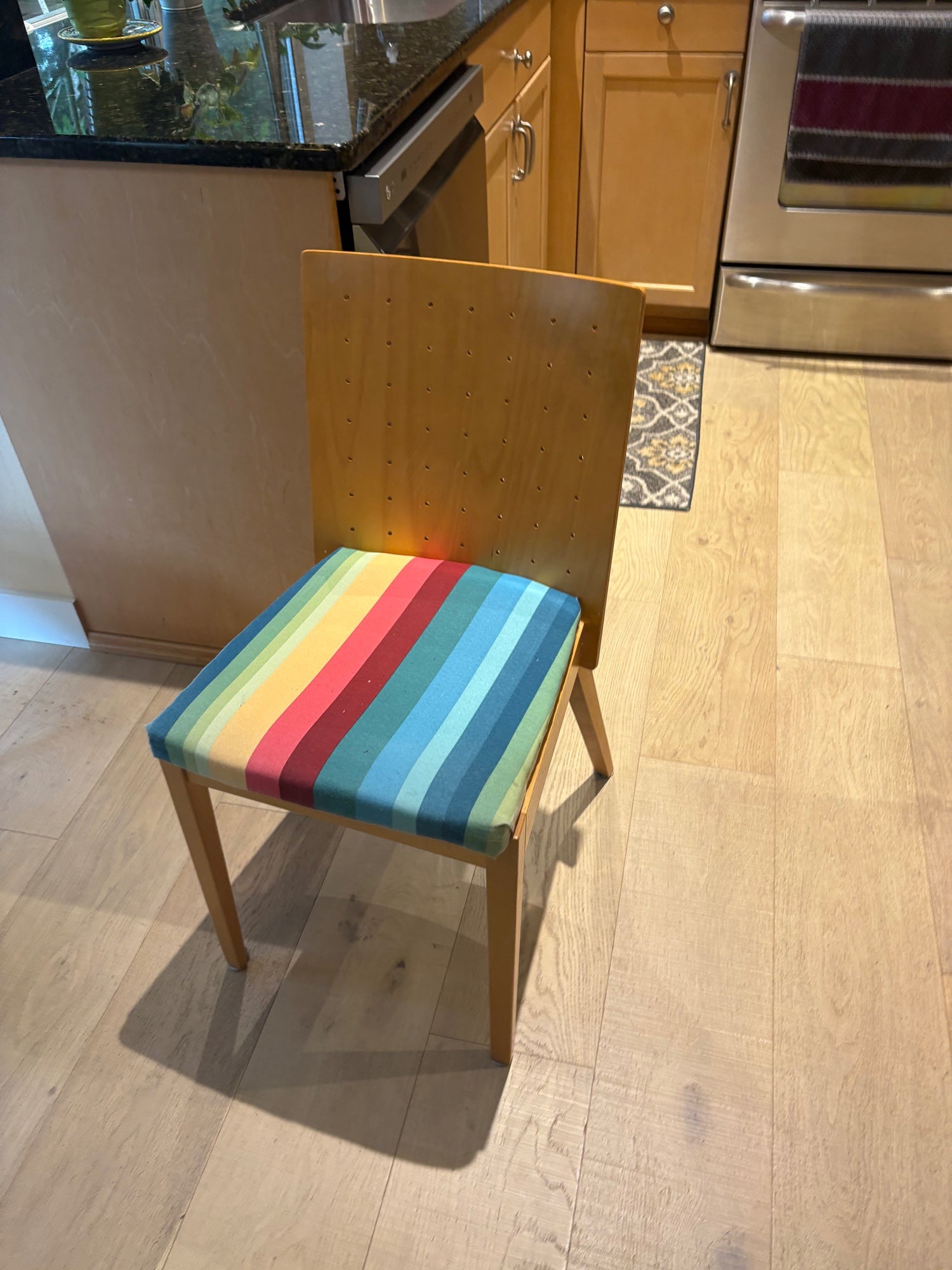 Set of 4 - Mid-Century Modern Wood Dining Chair with Multicolored Striped Seat