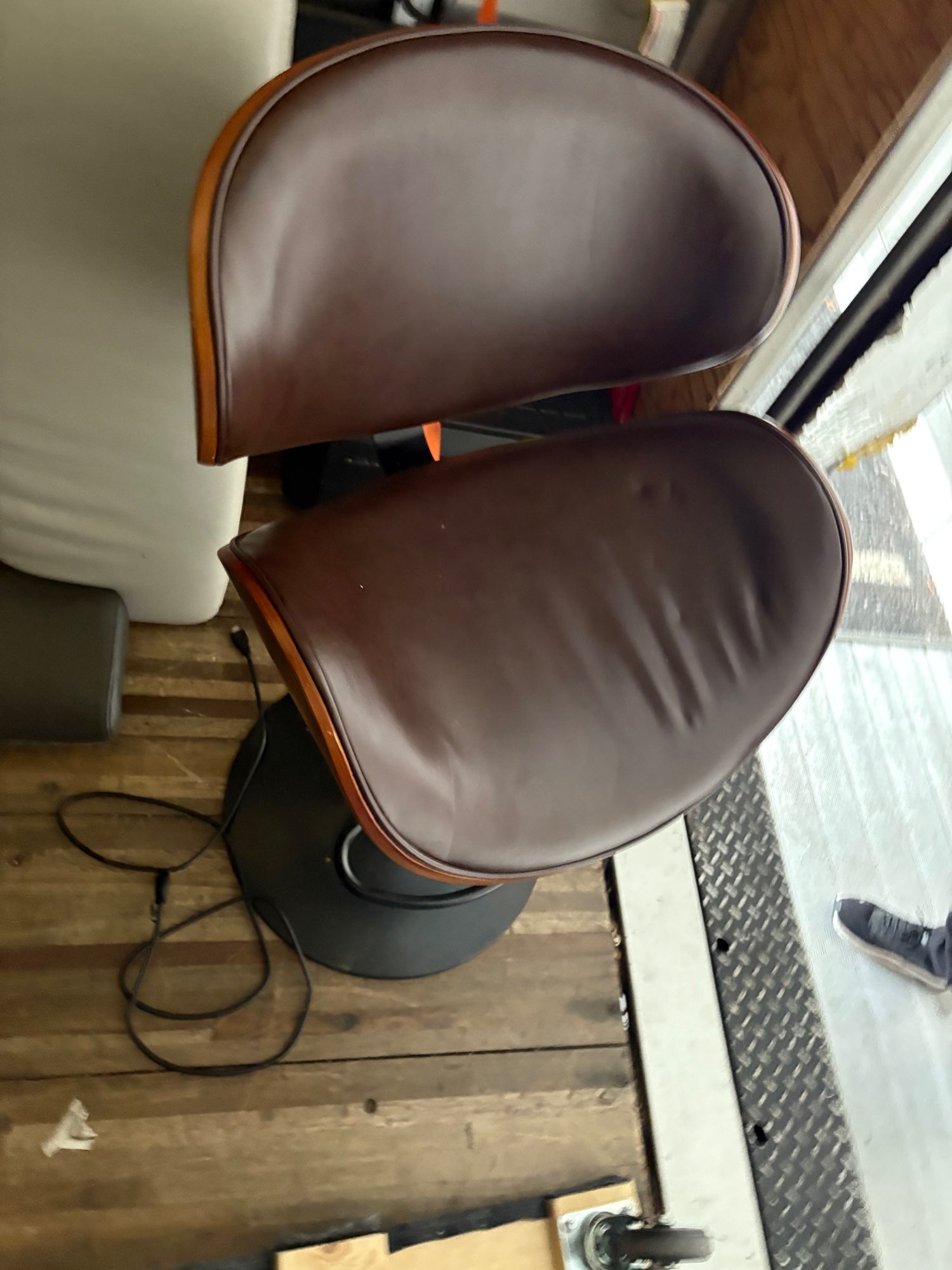 Modern Brown Leather Swivel Bar Stool