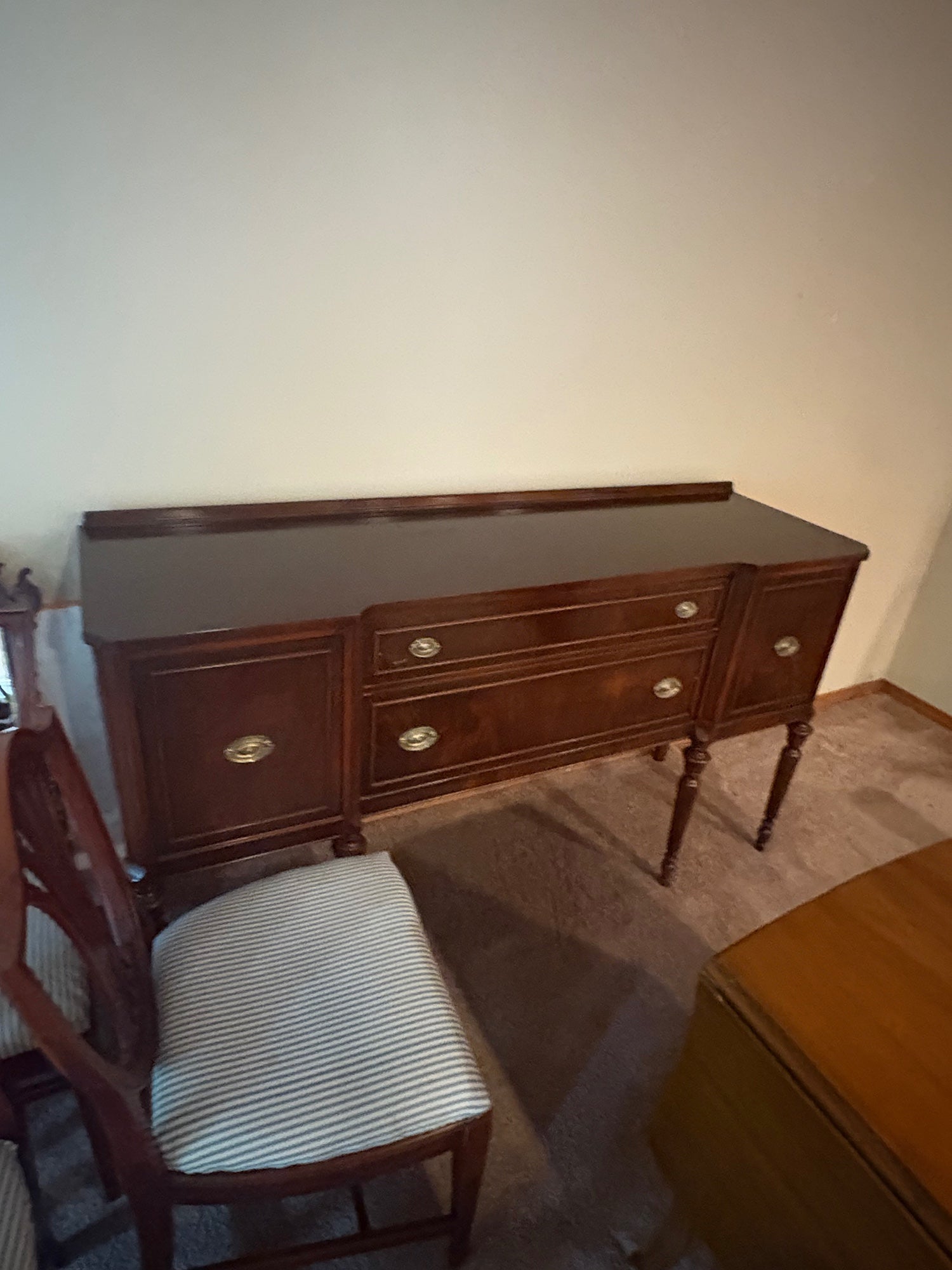 Dark Hardwood Buffet Server with Turned Legs - Damage on Top - Price reflects damage