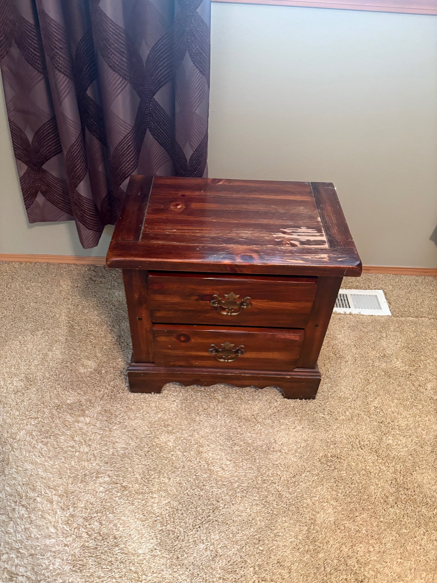 Rustic Hardwood Nightstand with Two Drawers