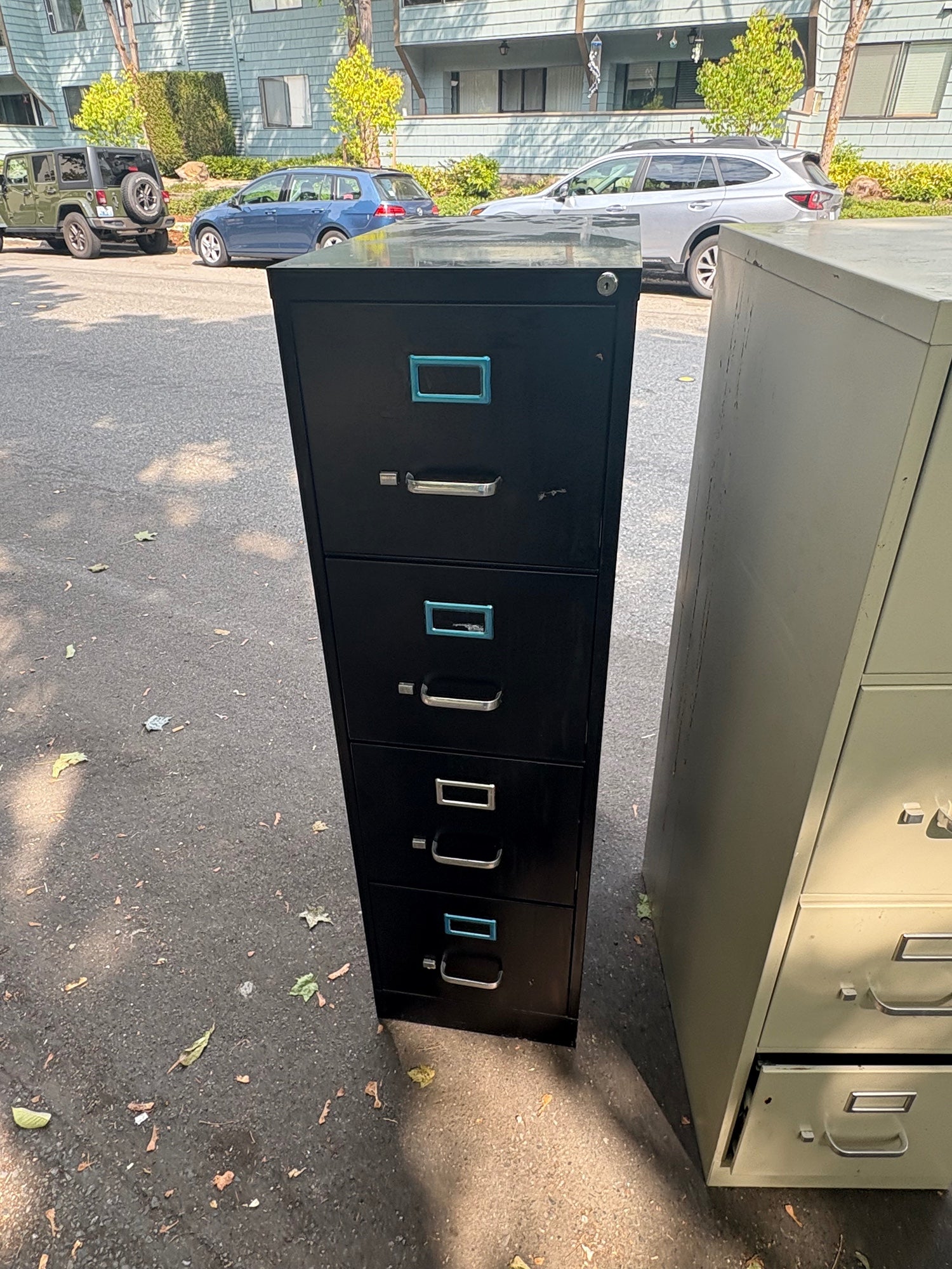 Four-Drawer Black Metal Filing Cabinet
