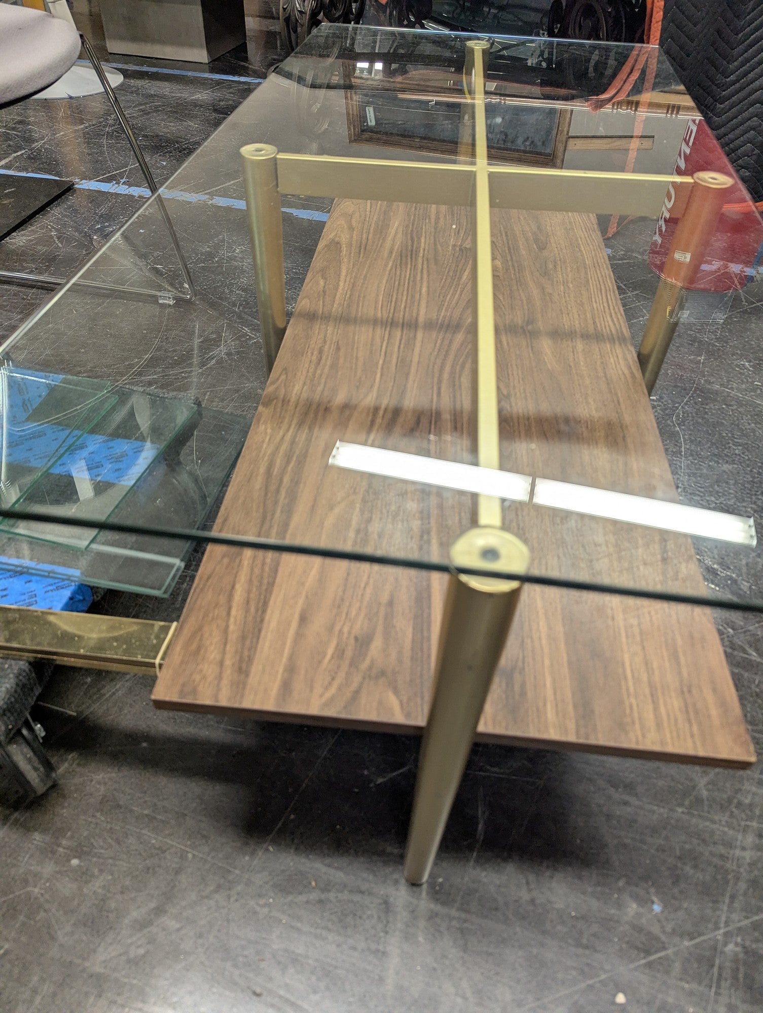 Mid-Century Modern Glass Top Coffee Table with Gold Frame