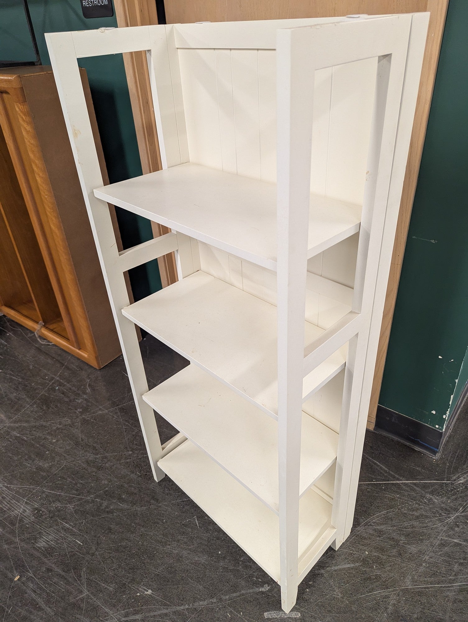 Four-Shelf White Wooden Bookcase