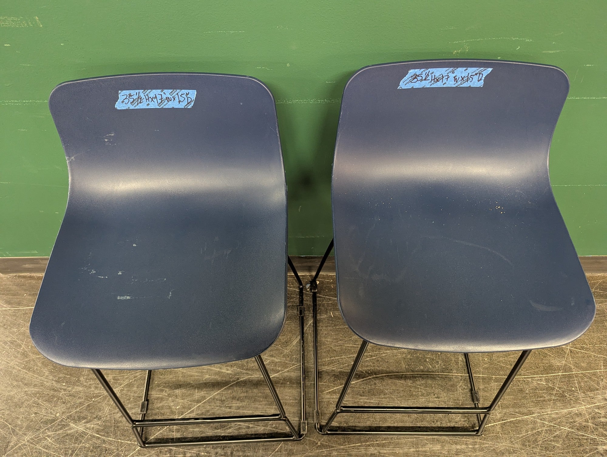 Pair of Article Navy Blue Counter Stools with Black Metal Legs