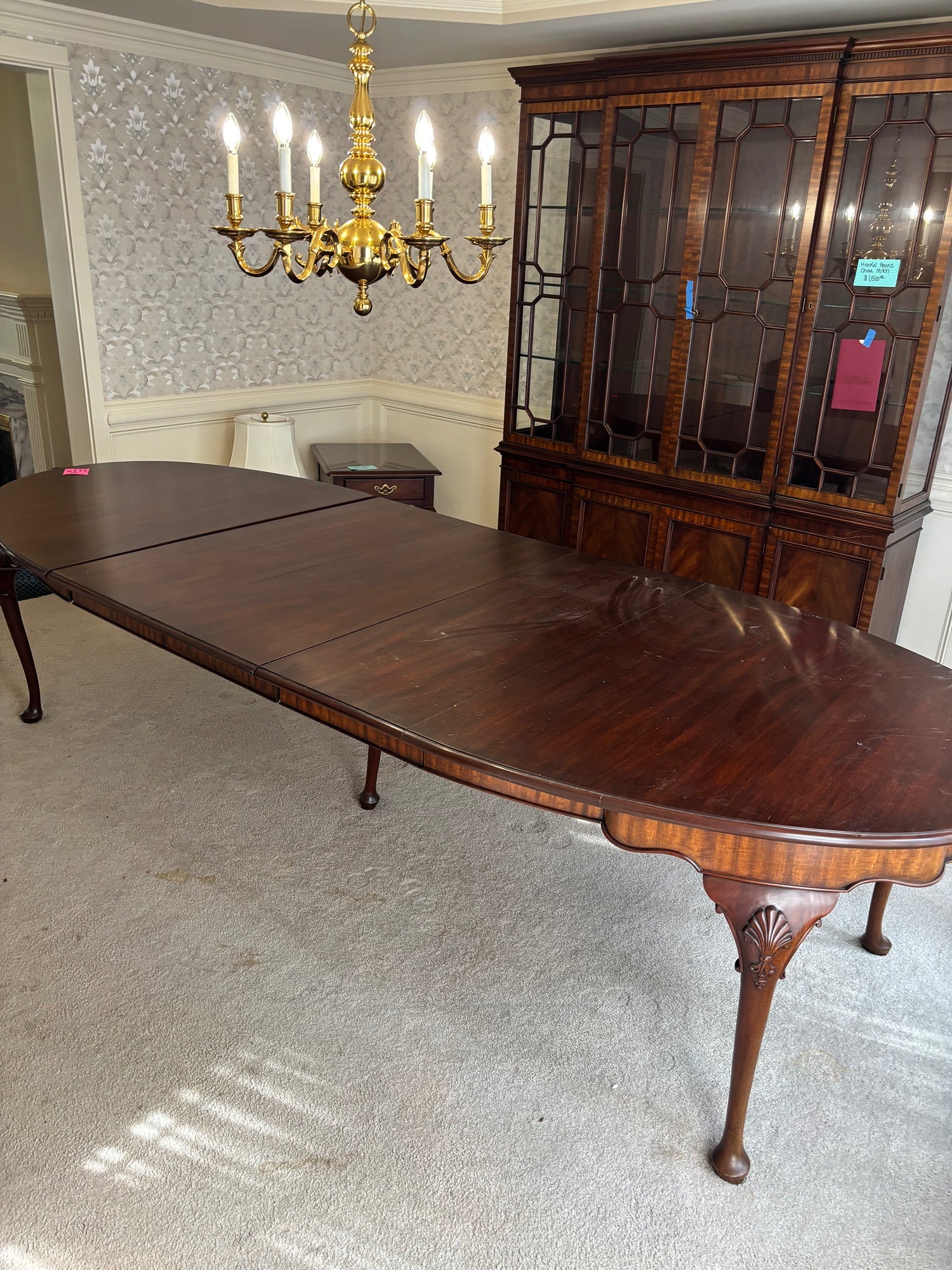 Henkel Harris Mahogany Dining Table with Leafs And Table Cover in Good Condition