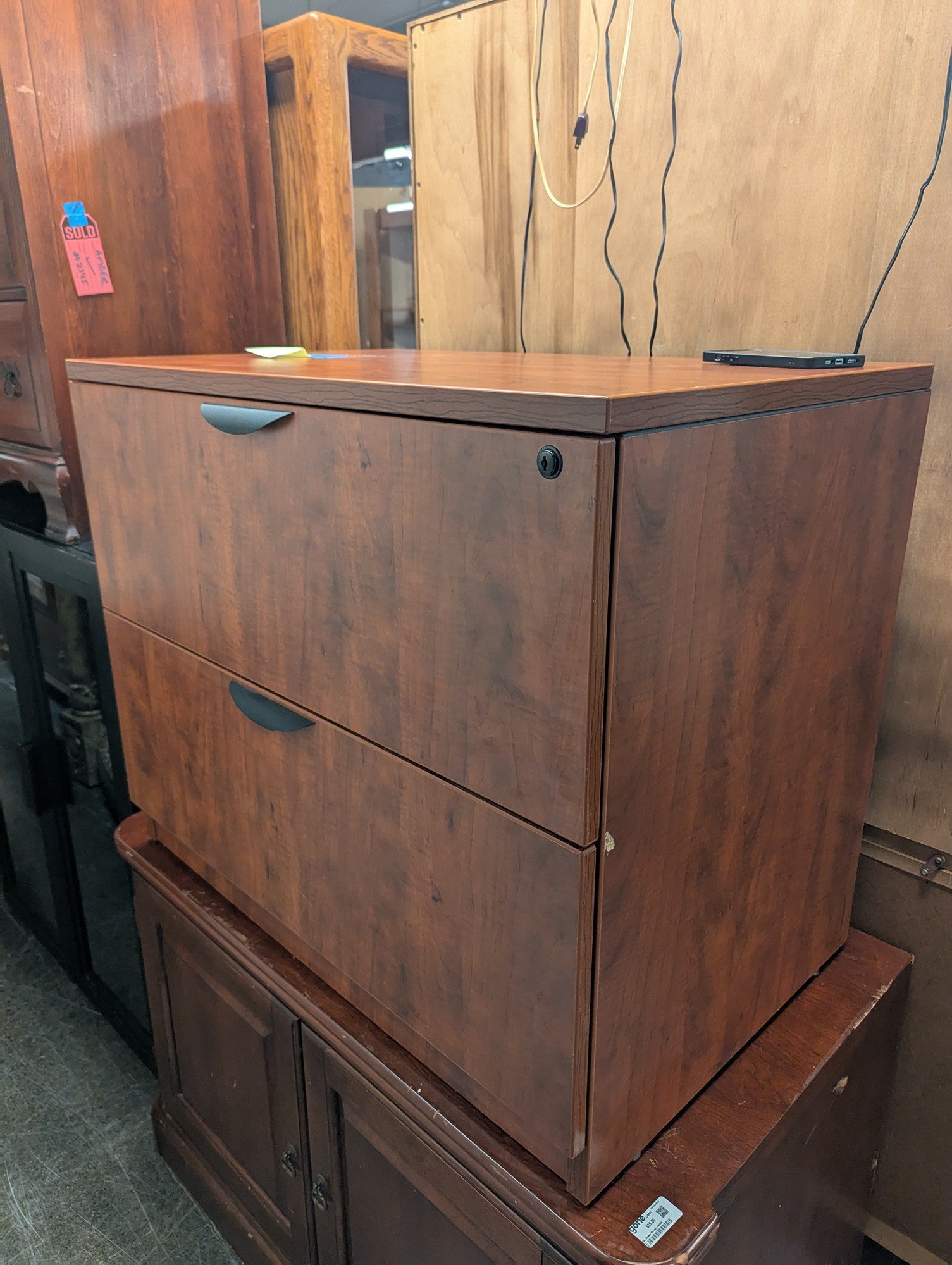 Rich Cherry Wood Lateral File Cabinet