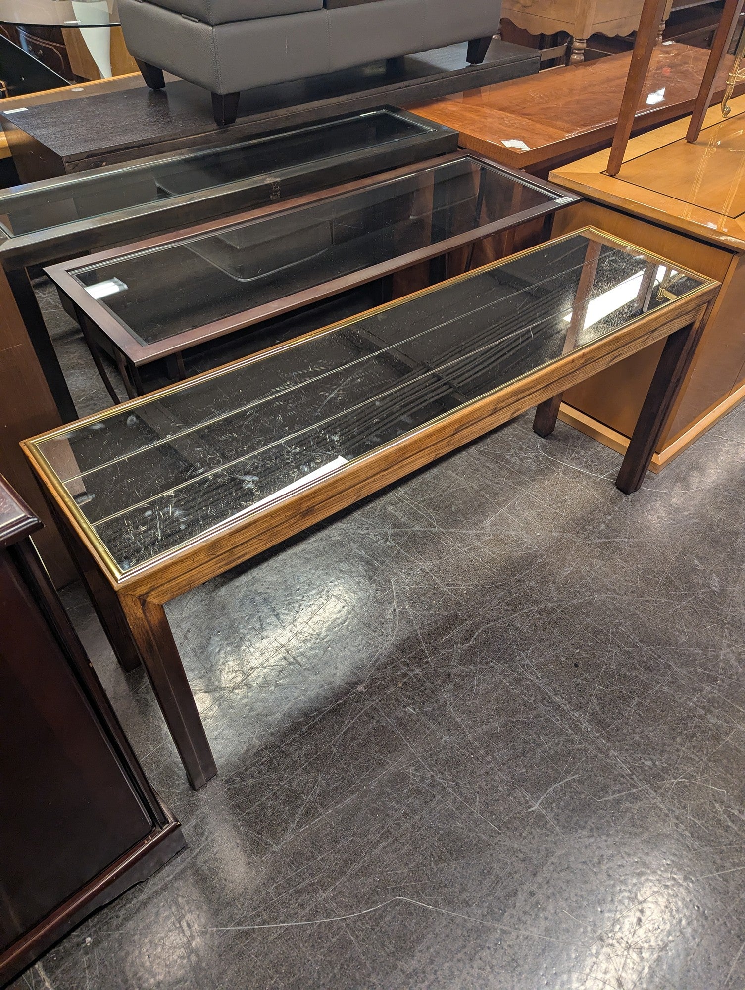 Mid-Century Modern Console Table with Glass Top