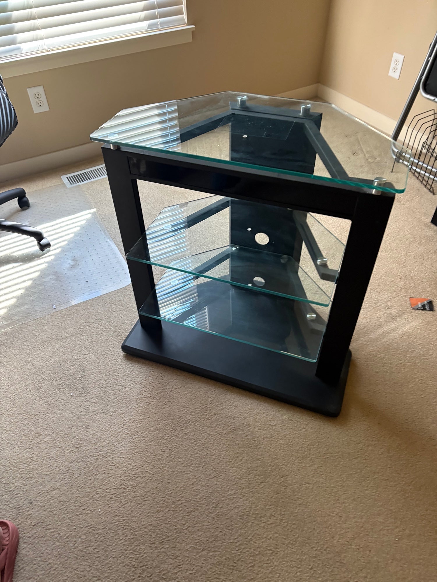 Contemporary Corner Glass Media Stand