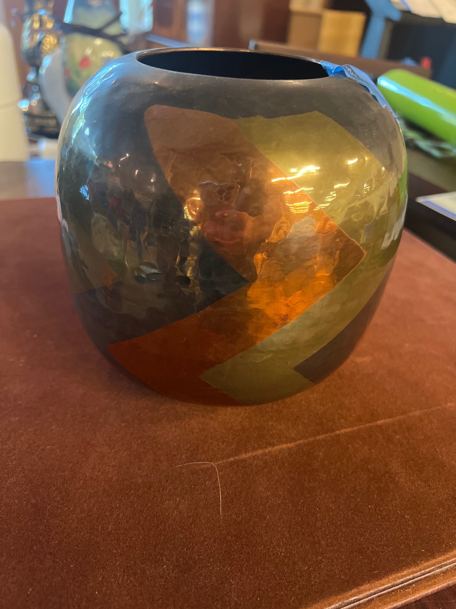 Mid-Century Modern Metal Vase with Geometric Design