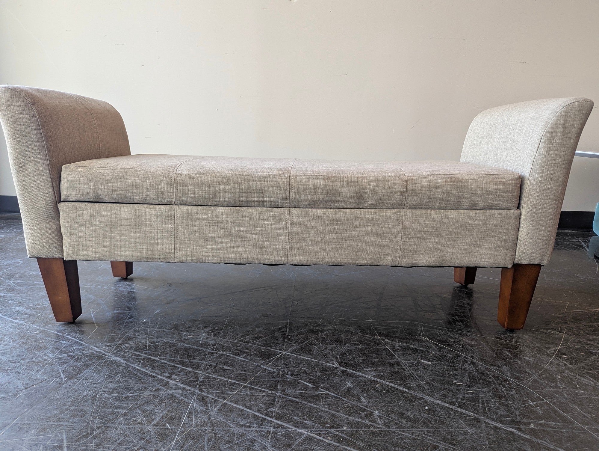 Neutral Upholstered Storage Bench with Wood Legs