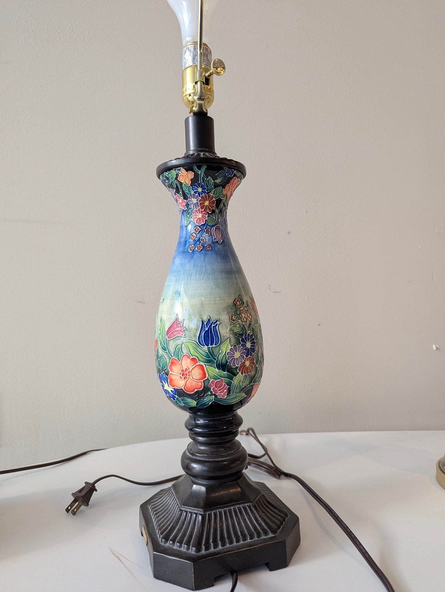 Antique Floral Table Lamp with Dark Bronze Base