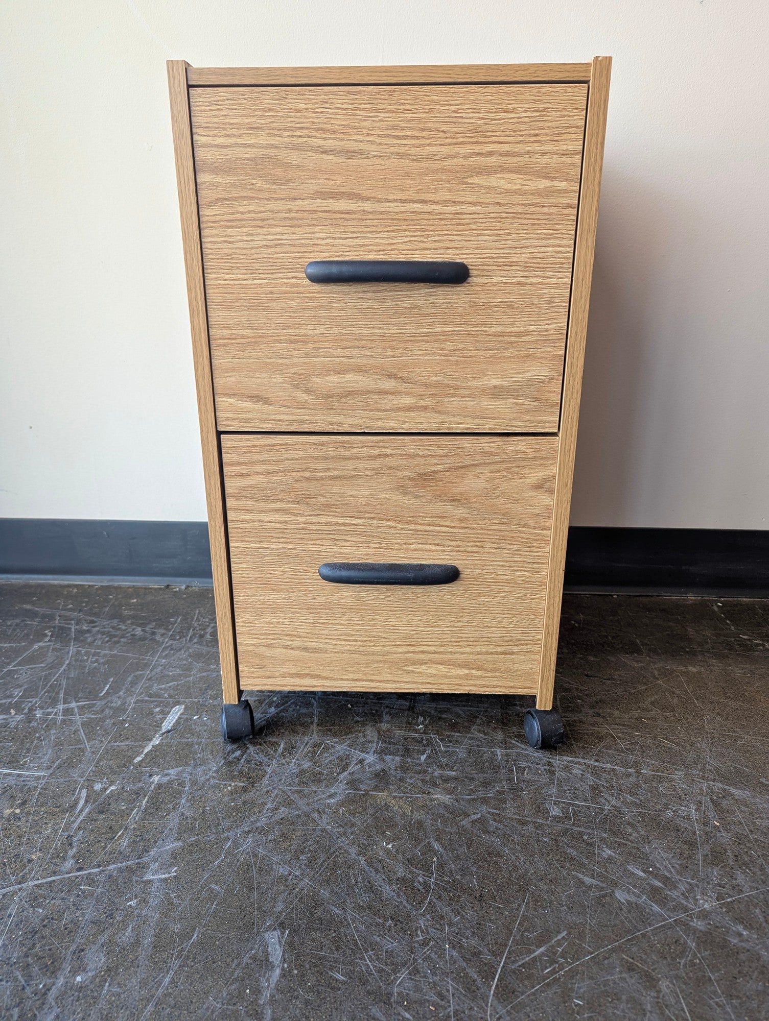 Mobile Two-Drawer Storage Cabinet with Wood-Look Finish