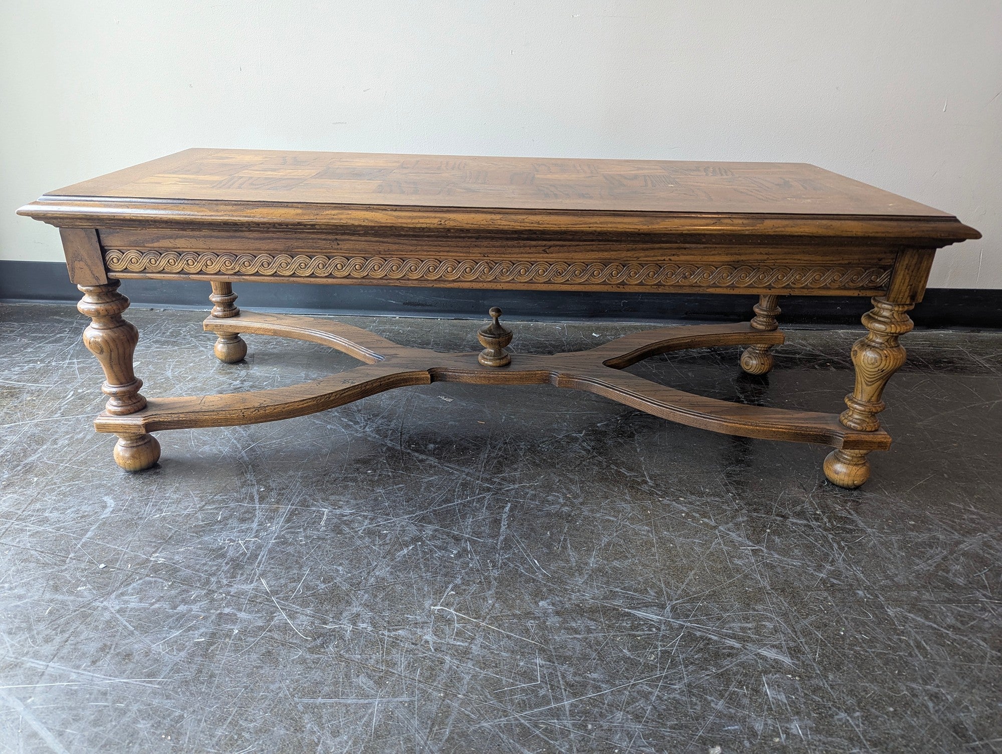 Traditional Carved Wood Rectangular Coffee Table