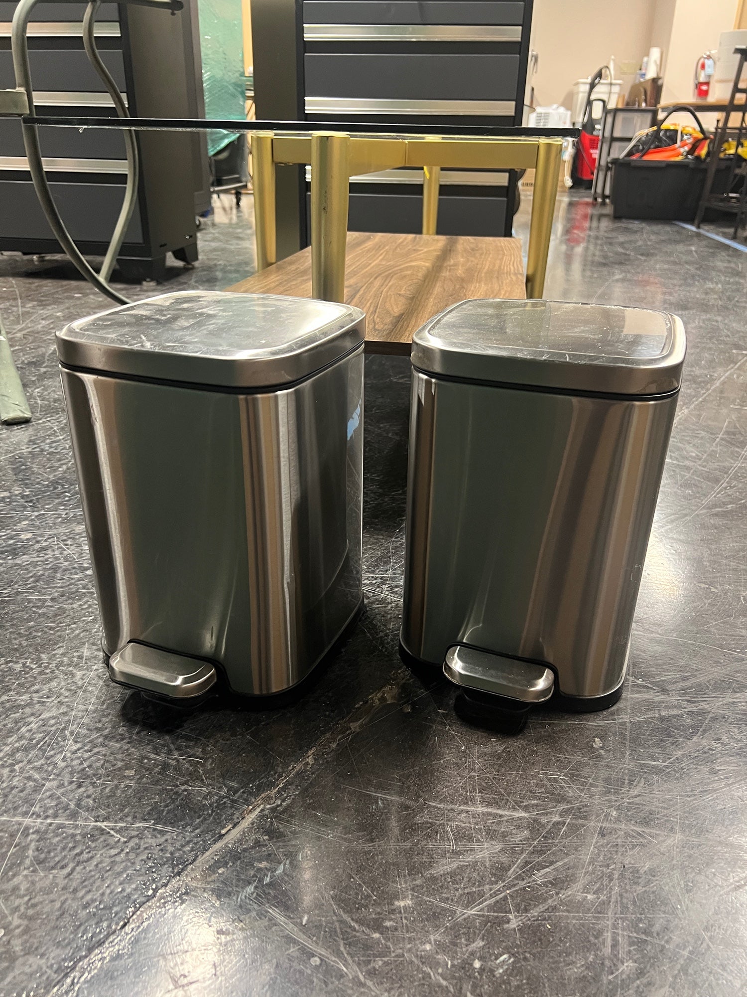 Modern Stainless Steel Small Pedal Waste Bins, Set of Two