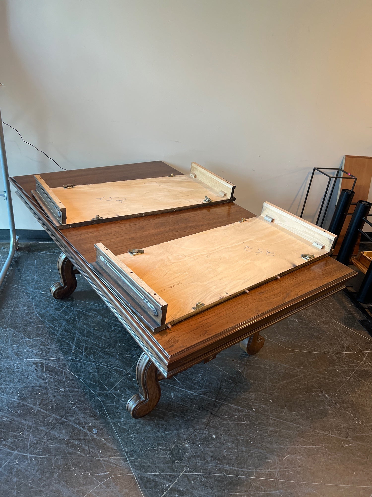 Antique Oak Dining Table with Hand Craved Base & 2 leaves