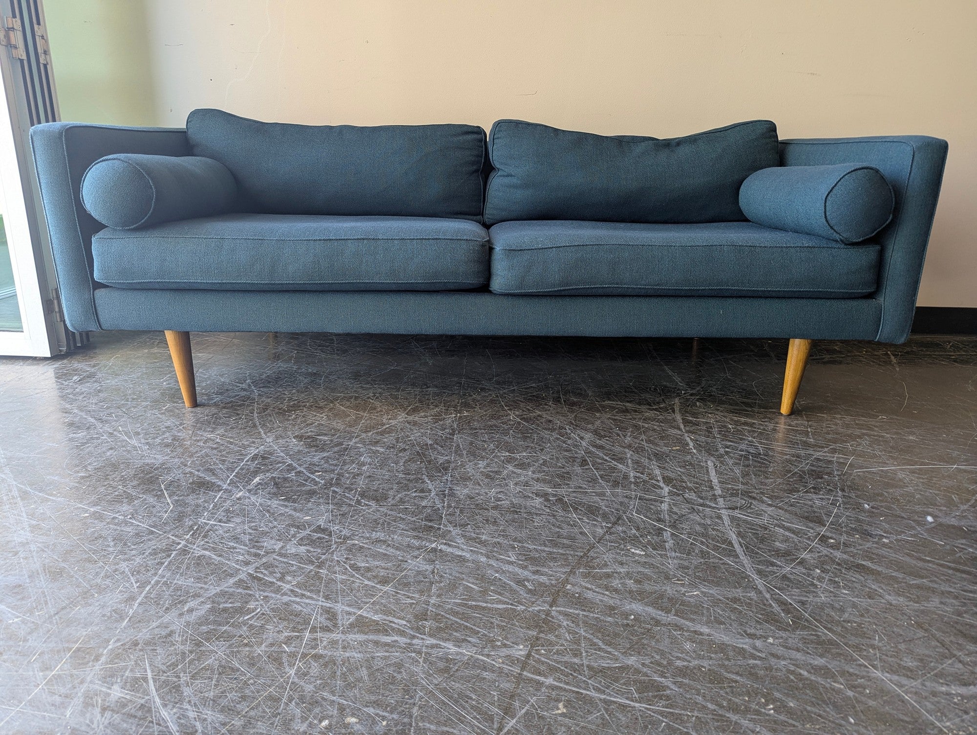 Dark Teal Couch With Tapered Legs
