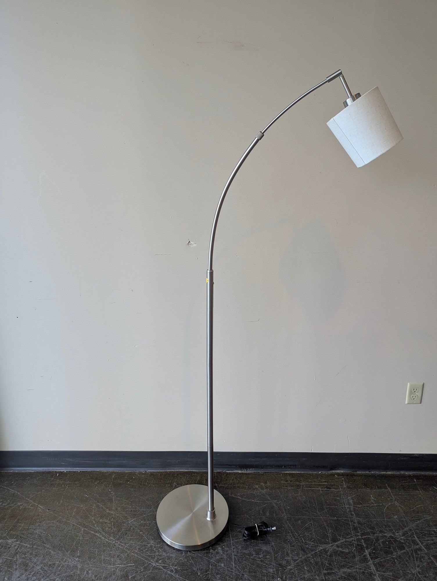 Contemporary Brushed Metal Arc Floor Lamp with Fabric Shade