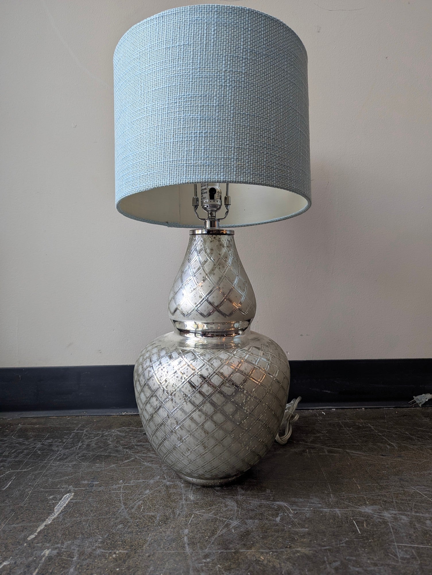 Textured Blue Shade Mercury Glass Table Lamp