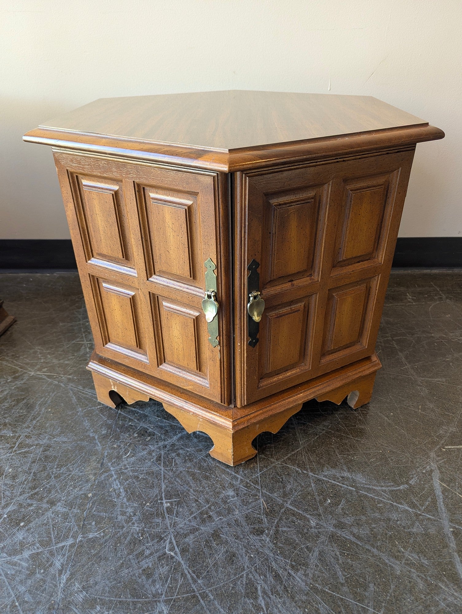 Vintage Wood Hexagonal Side Cabinet with Storage
