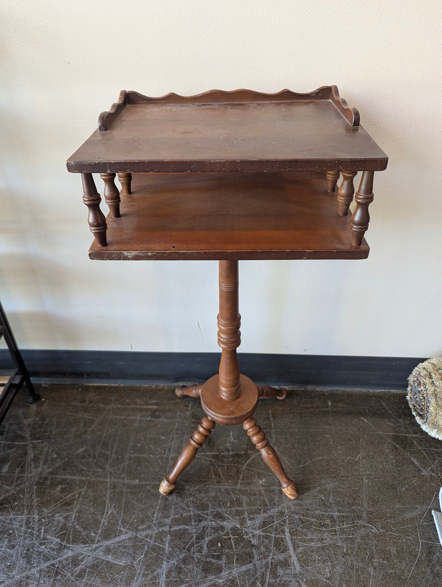 Vintage Style Brown Wood Two-Tier Pedestal Stand