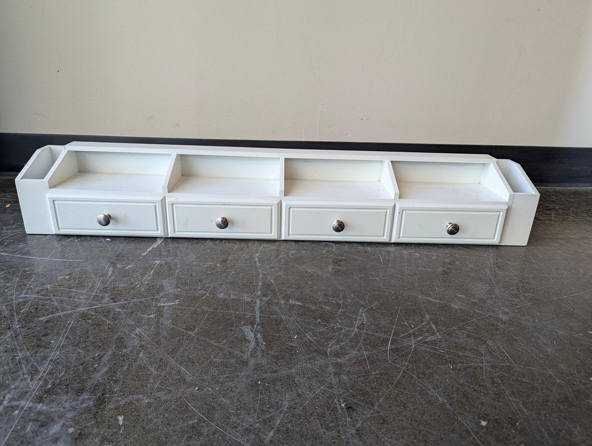White Wood Desktop Organizer with Drawers and Compartments