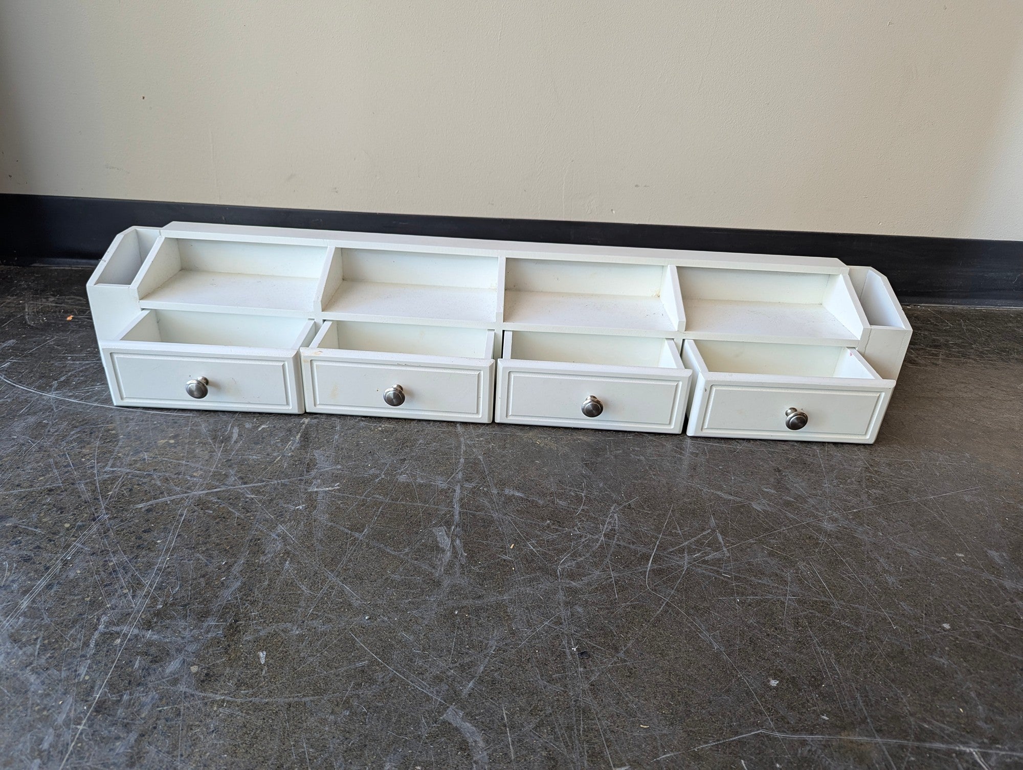 White Wood Desktop Organizer with Drawers and Compartments