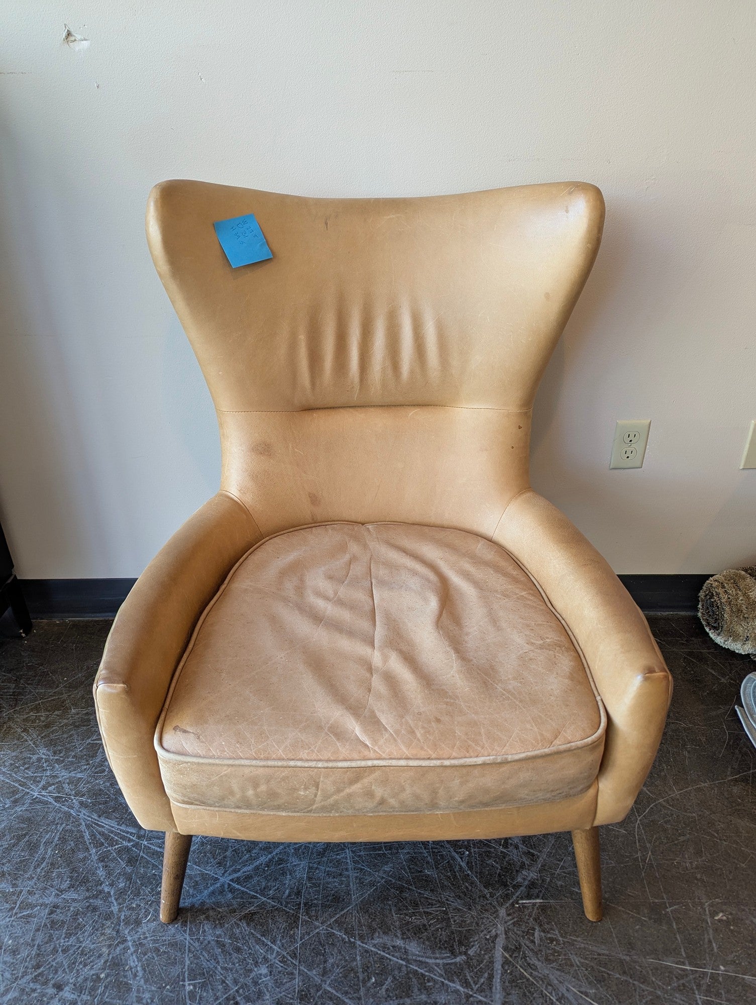 West Elm Tan Leather Wingback Accent Chair