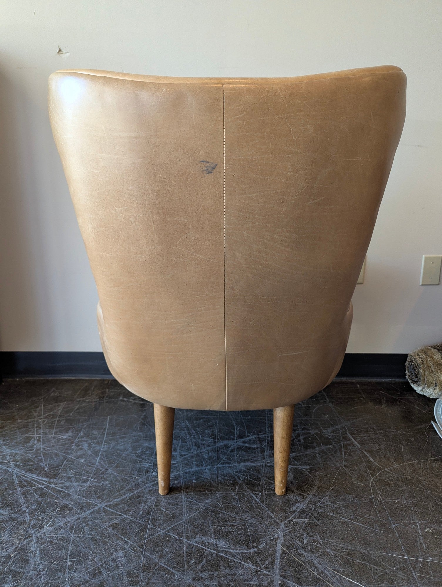 West Elm Tan Leather Wingback Accent Chair