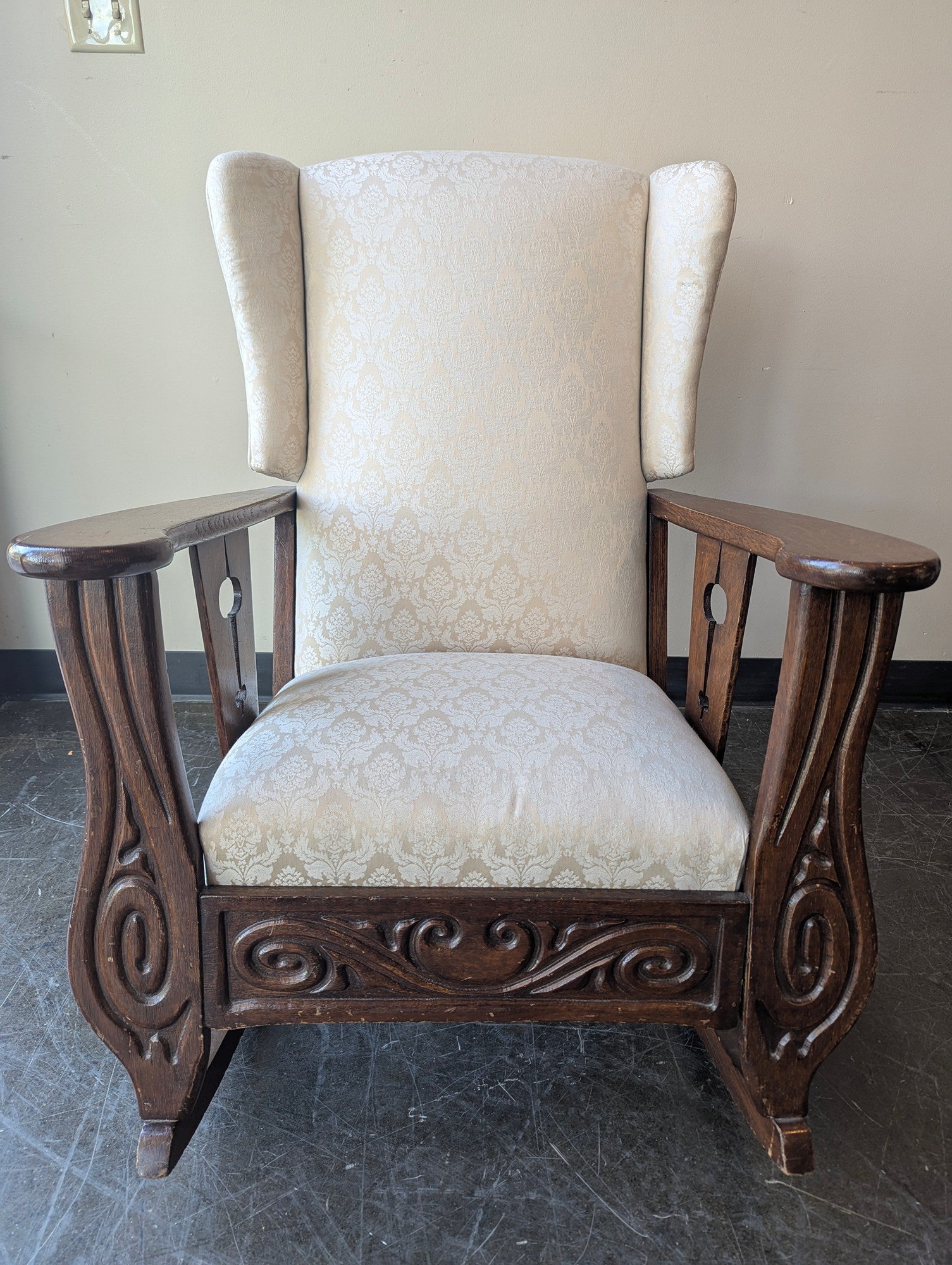 Vintage Arts & Crafts Carved Wood Rocking Chair