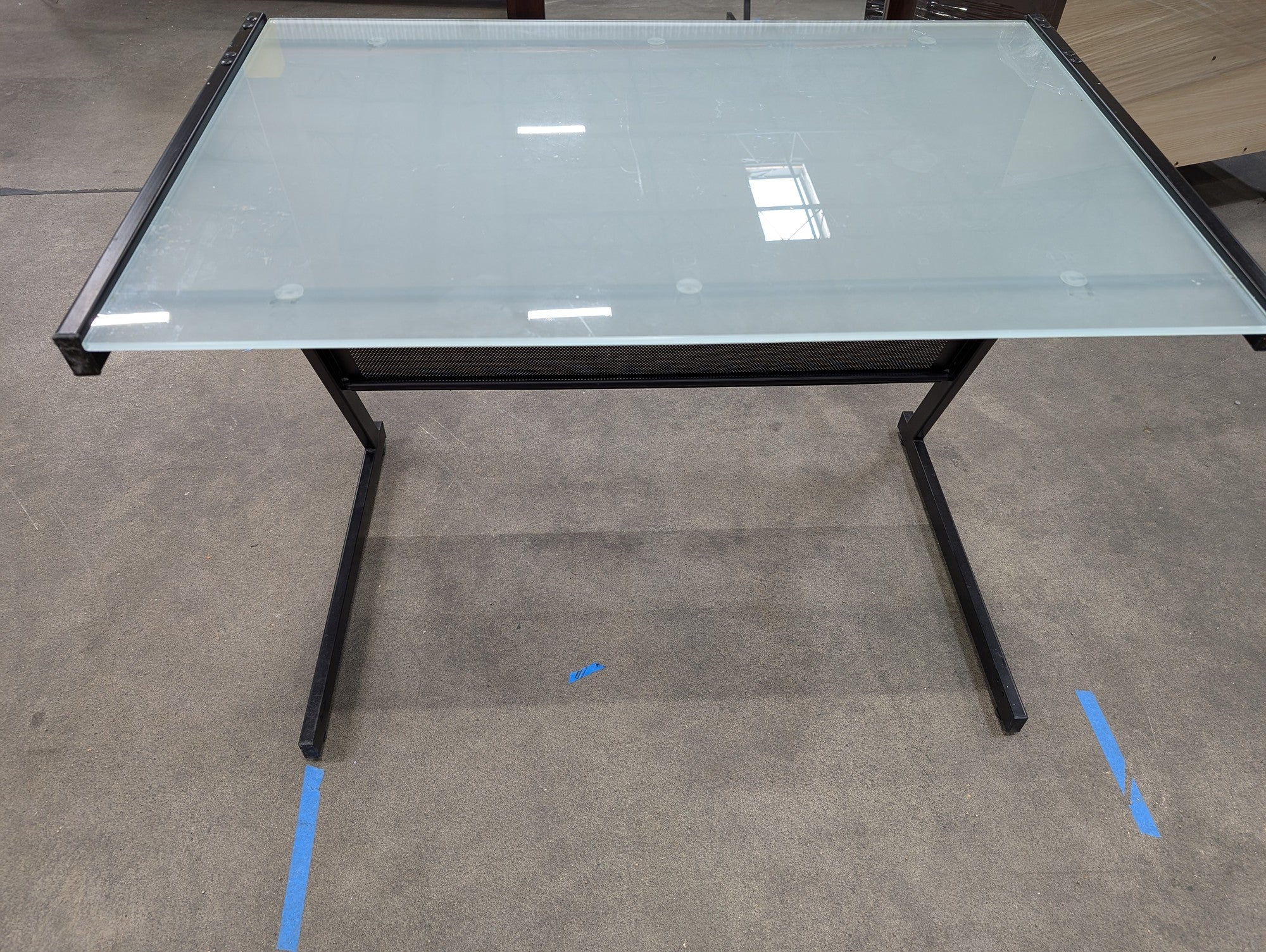 Modern Frosted Glass Top Desk with Storage Shelf