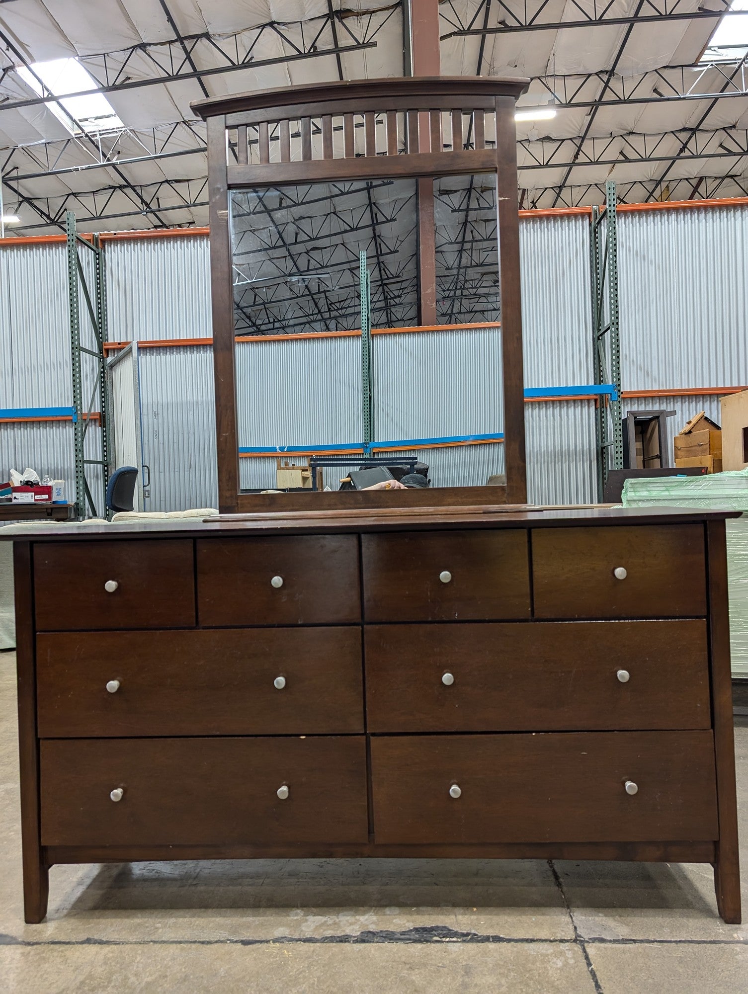 Dark Brown Wood Dresser with Mirror, Eight Drawer Storage Chest