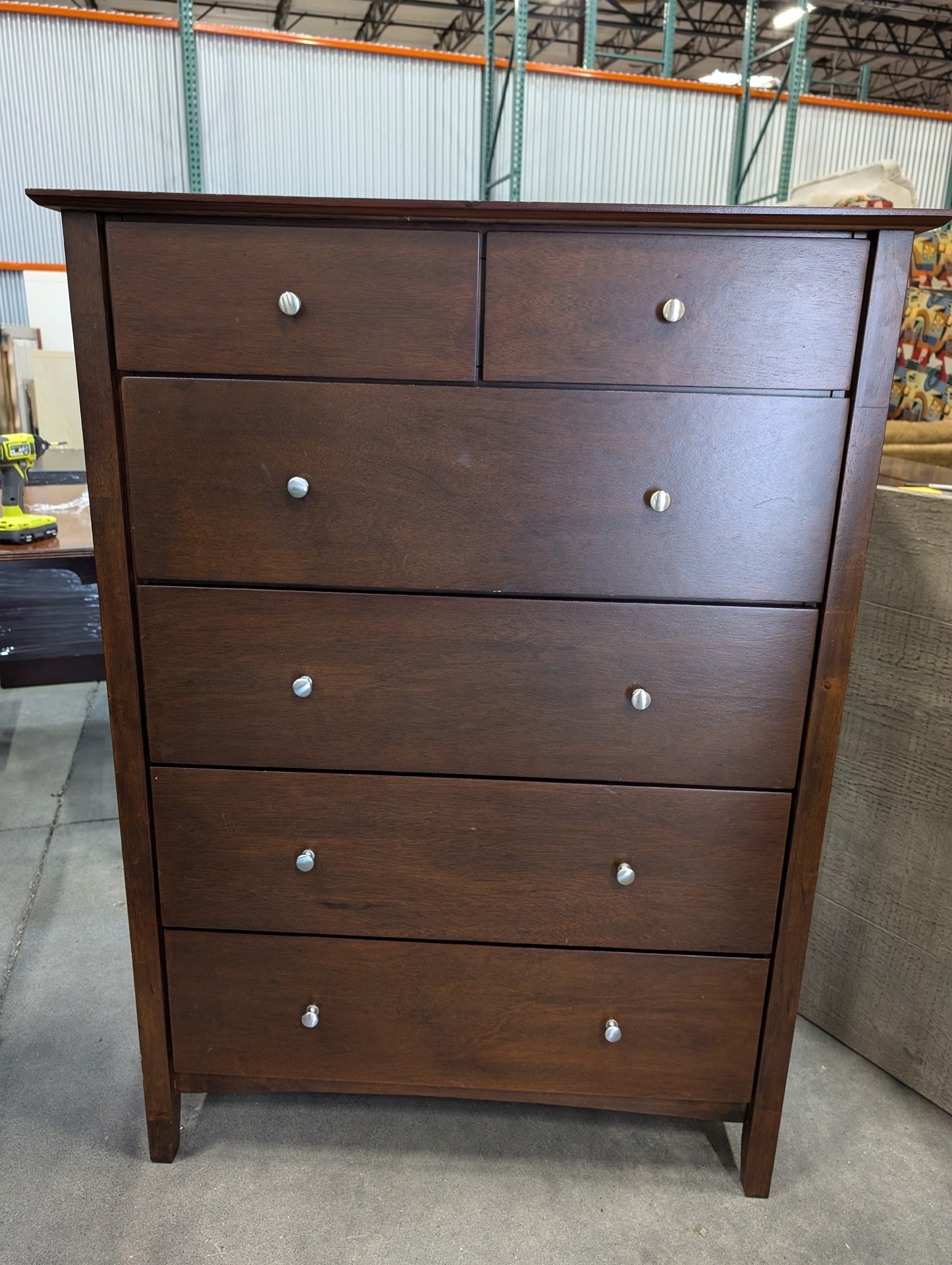 Dark Brown Wood Six-Drawer Storage Chest