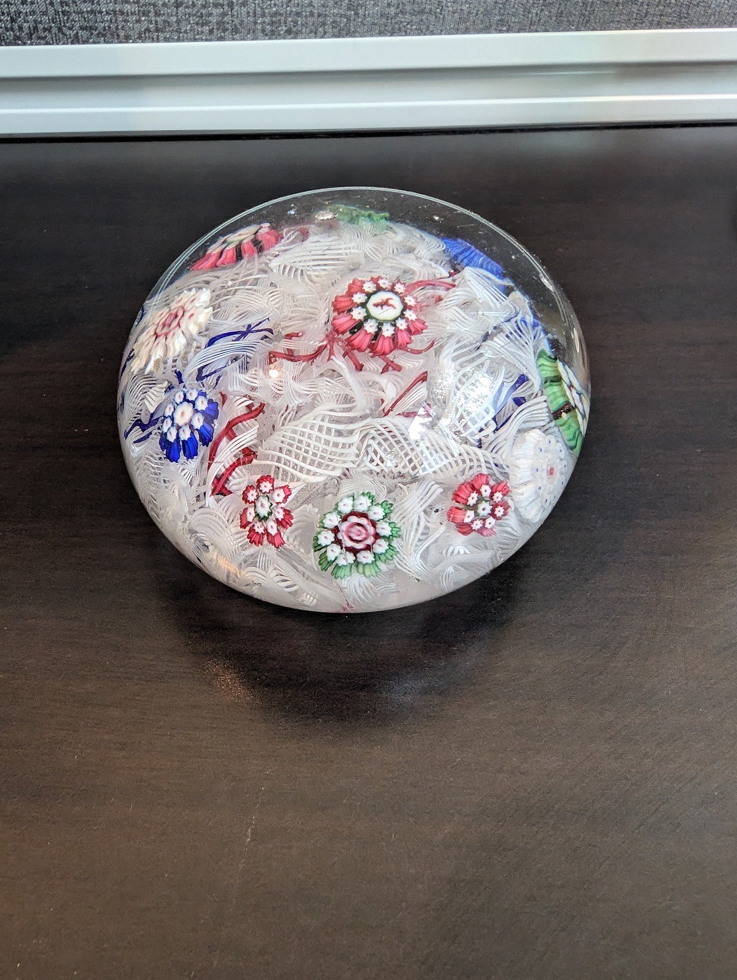Intricate Floral Millefiori Glass Paperweight
