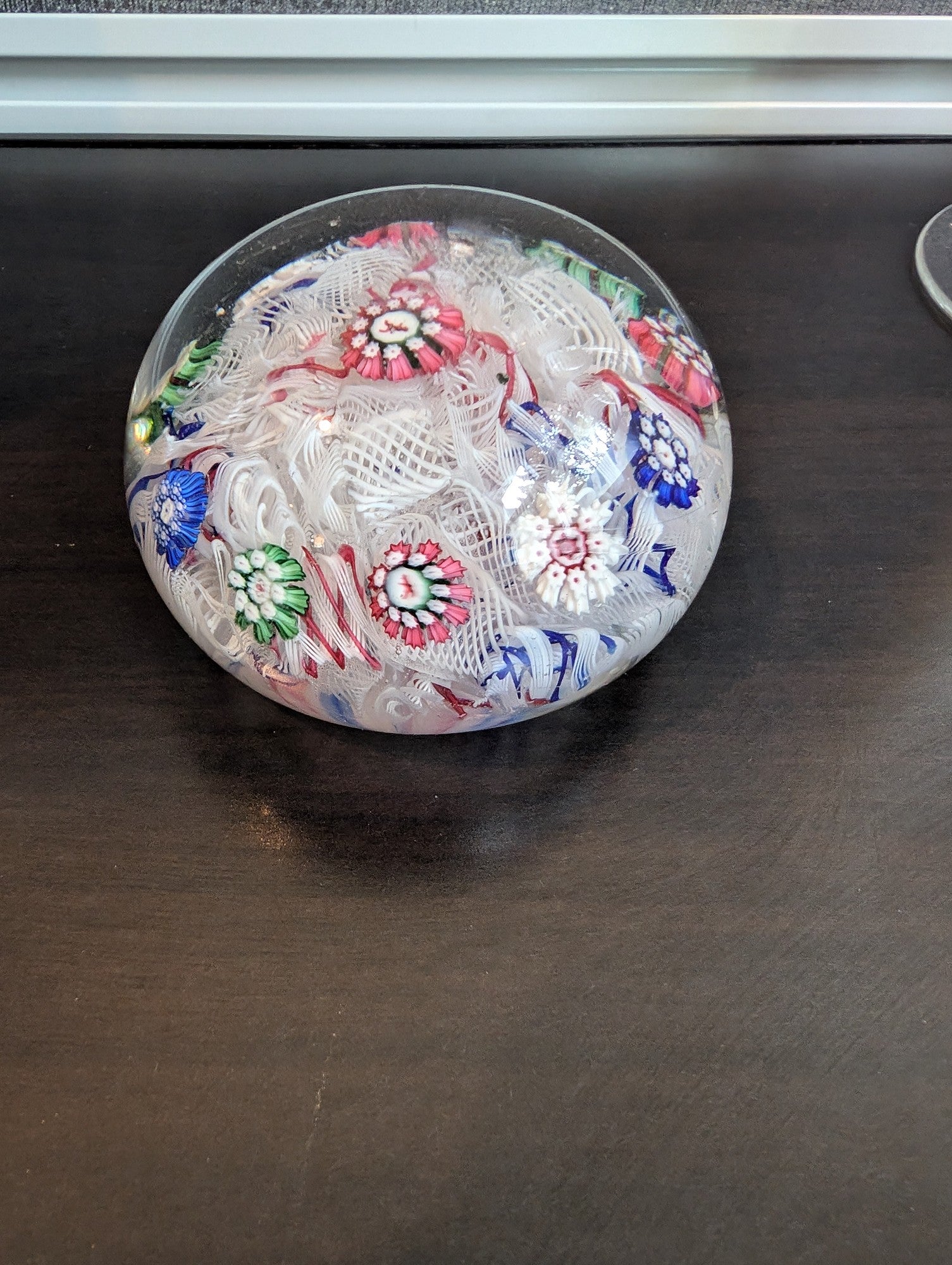 Intricate Floral Millefiori Glass Paperweight