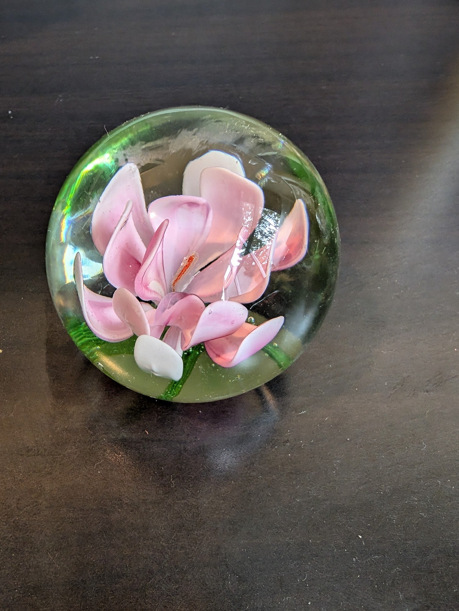 Vibrant Pink Floral Glass Paperweight