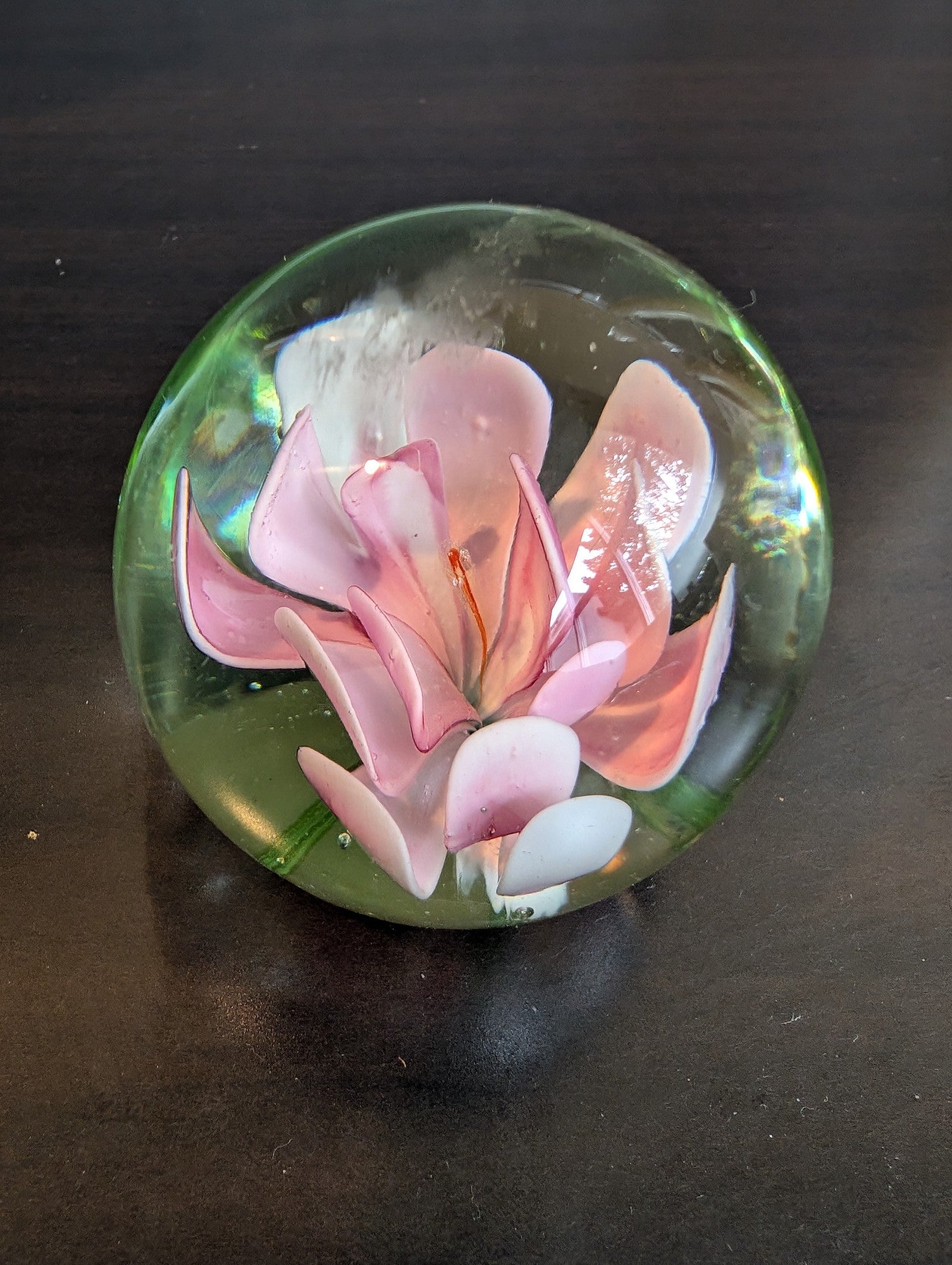 Vibrant Pink Floral Glass Paperweight