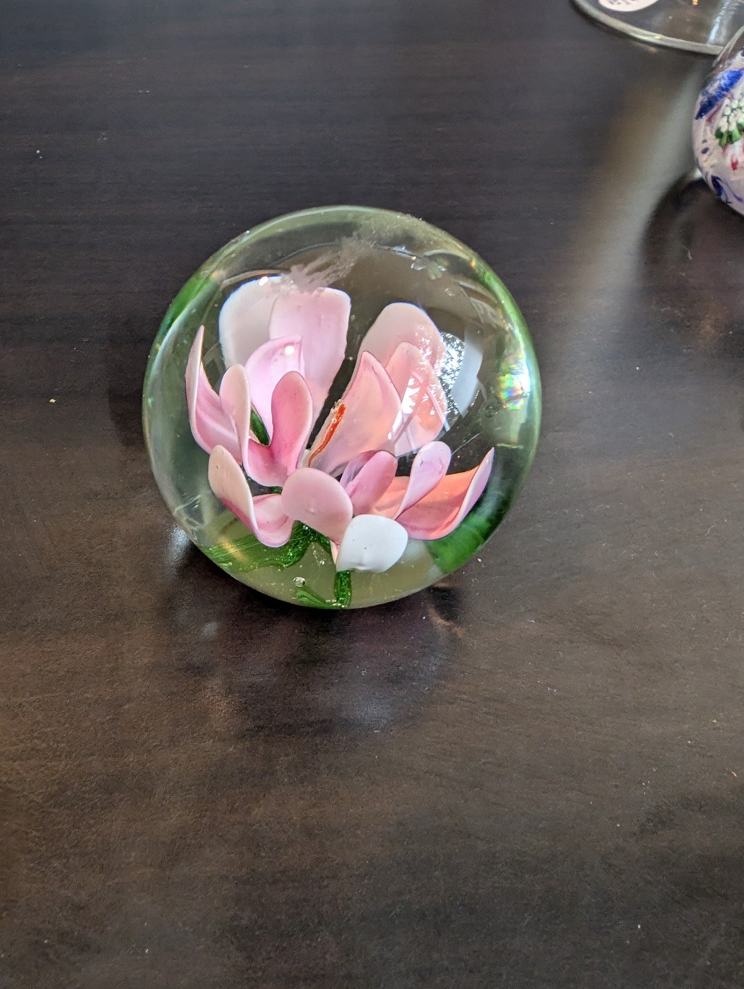 Vibrant Pink Floral Glass Paperweight