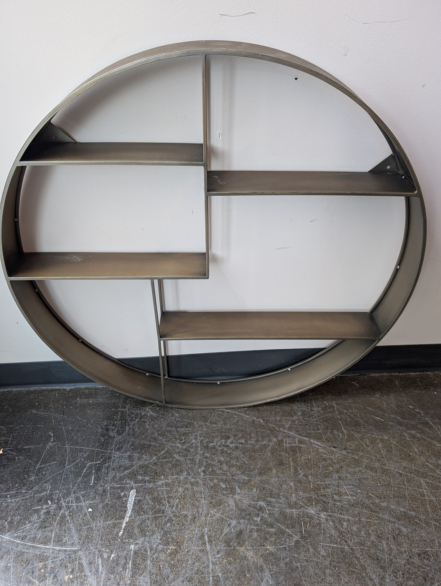 Industrial Round Metal Wall Shelf with Geometric Compartments