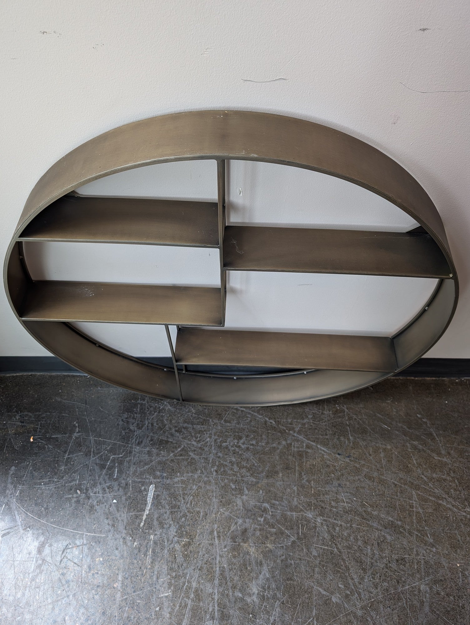 Industrial Round Metal Wall Shelf with Geometric Compartments