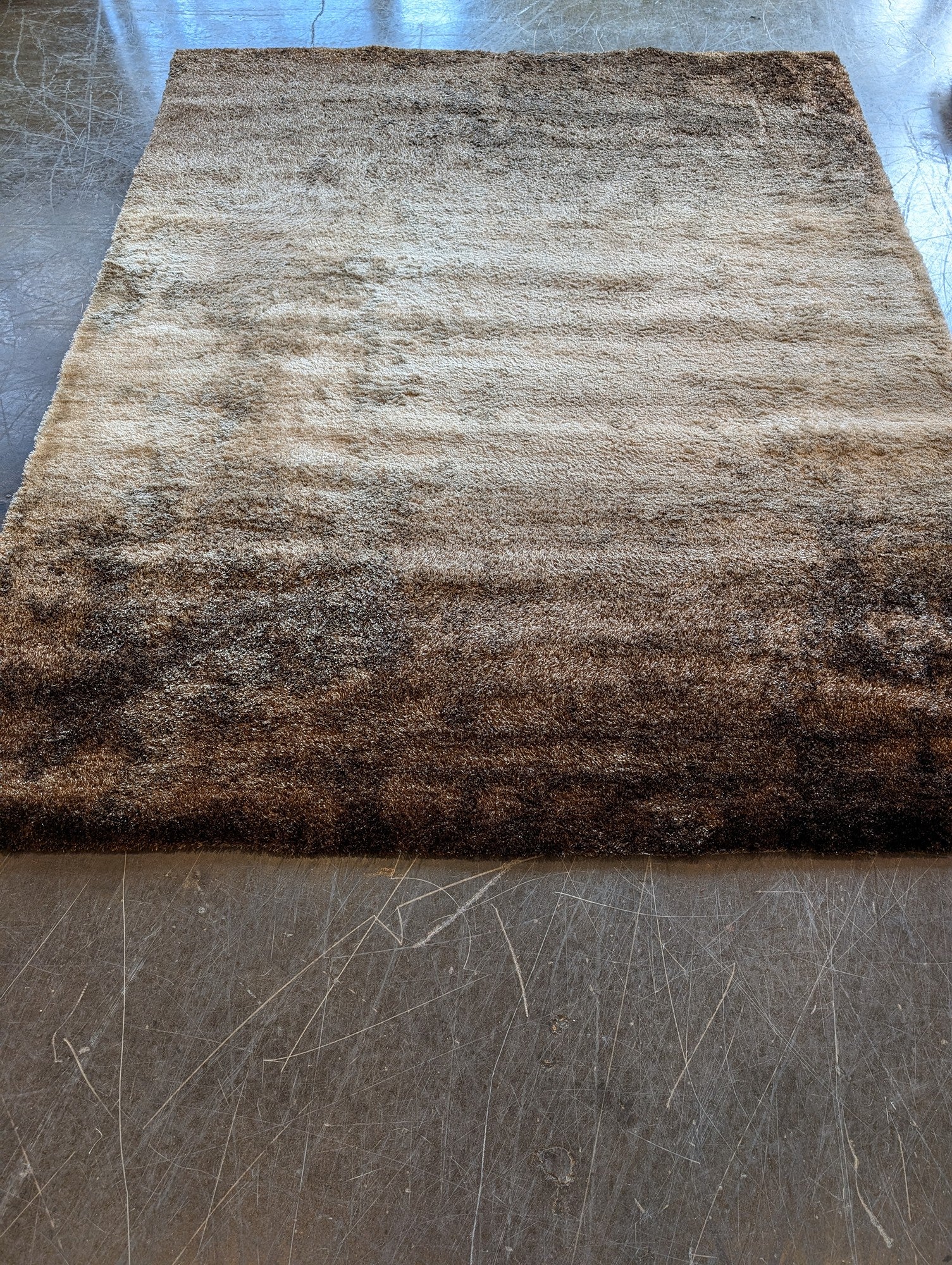 Plush Ombre Shaggy Area Rug - Brown Beige Gradient
