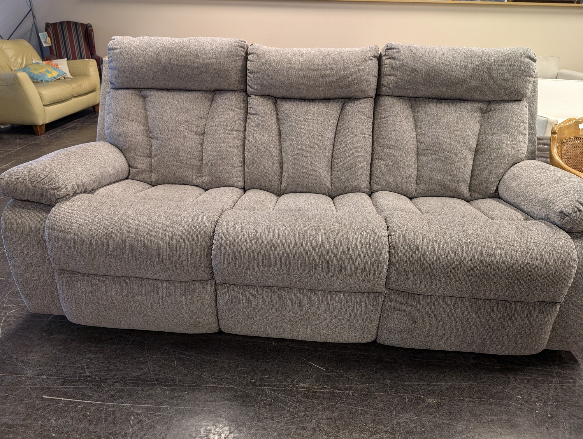 Grey Fabric Triple Recliner Sofa